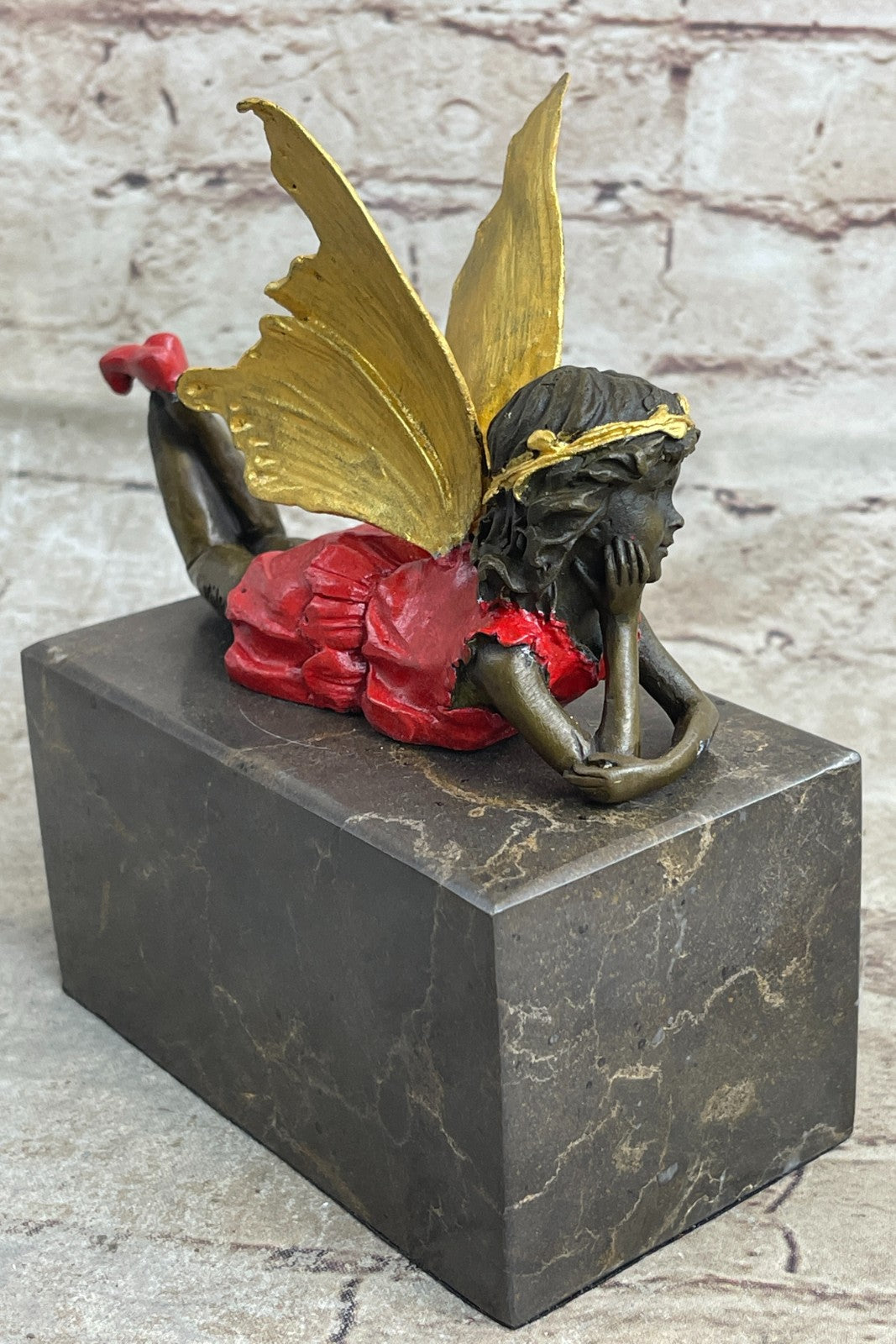 Original Milo Angel Cherub Gild Bronze Statue Art Deco Hot Cast Figurine Figure