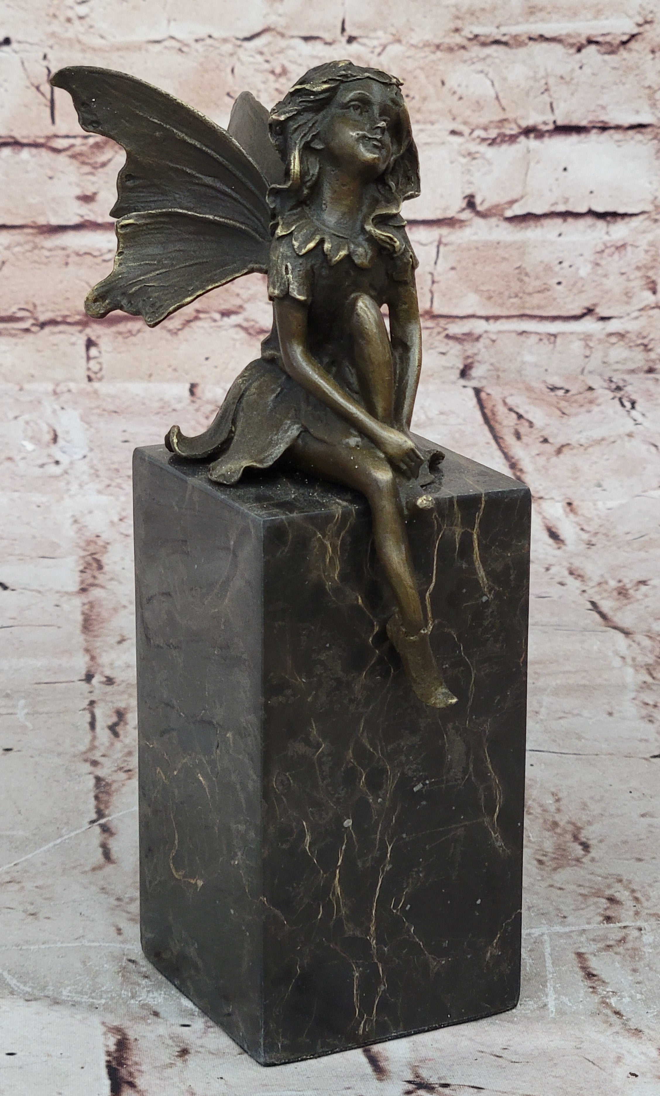 ART NOUVEAU BRONZE FAIRY BUTTERFLY Girl OLD BOOKEND BOOK ENS MARBLE BASE SCULPTU