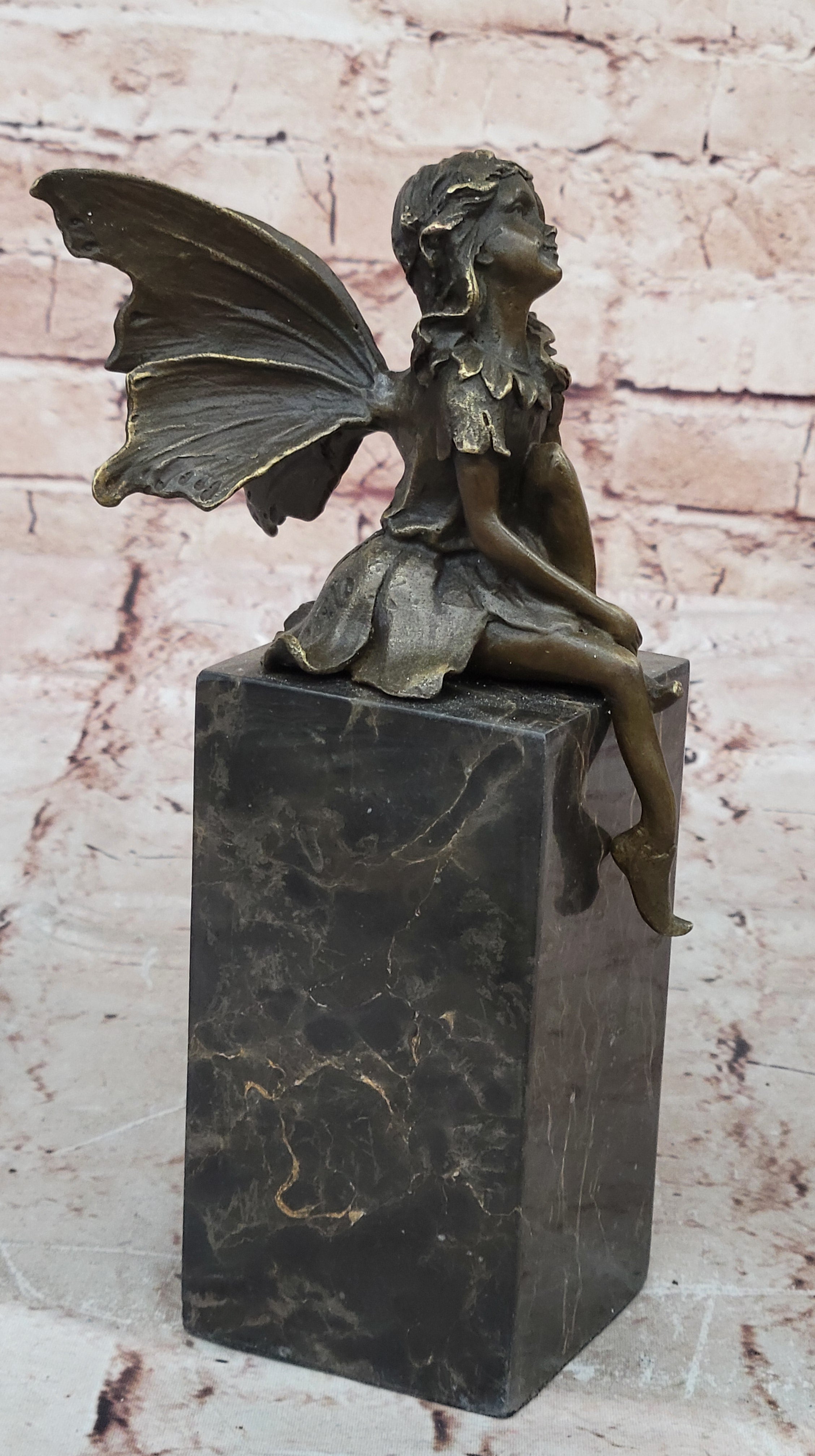 ART NOUVEAU BRONZE FAIRY BUTTERFLY Girl OLD BOOKEND BOOK ENS MARBLE BASE SCULPTU