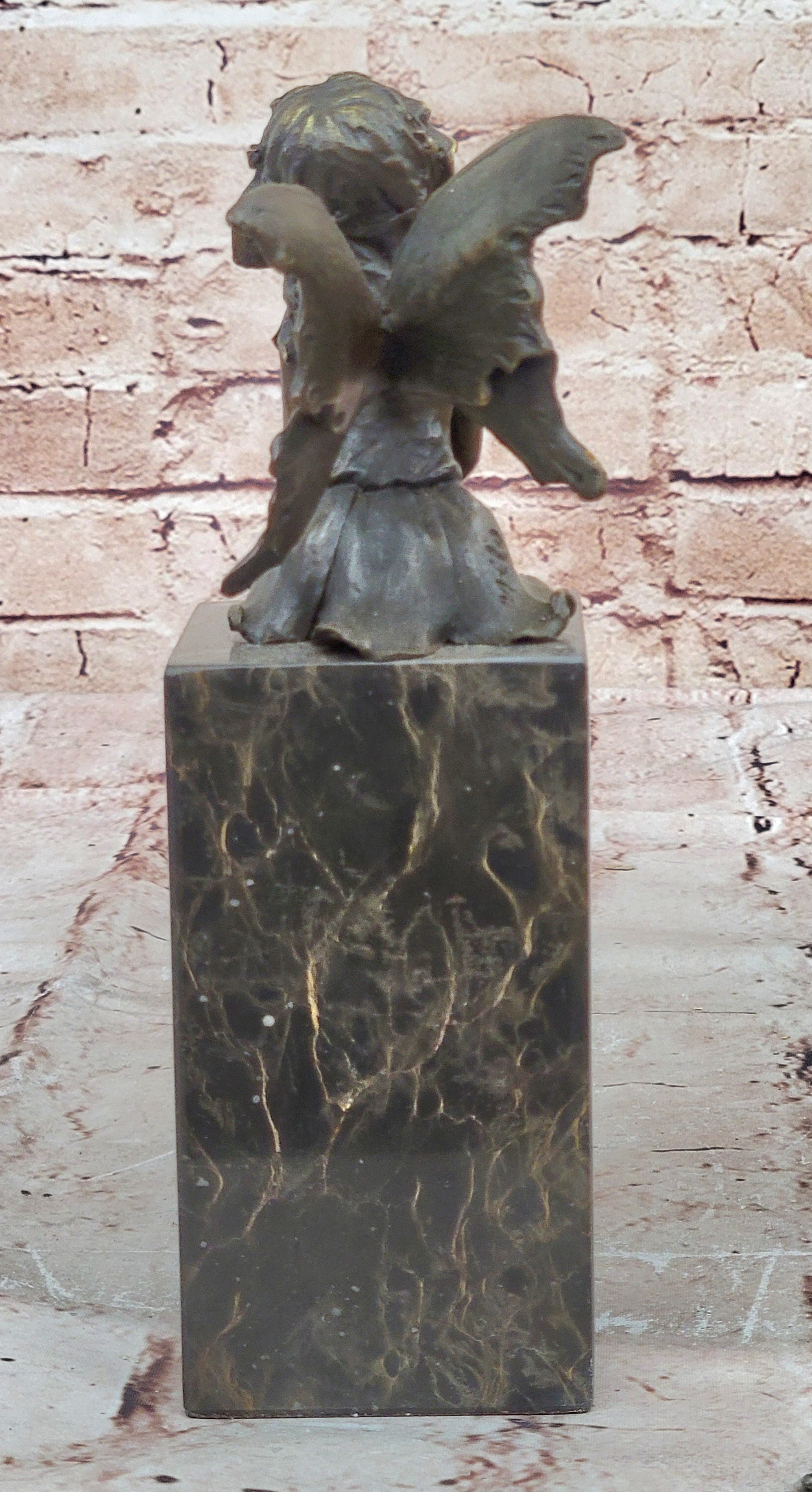 ART NOUVEAU BRONZE FAIRY BUTTERFLY Girl OLD BOOKEND BOOK ENS MARBLE BASE SCULPTU