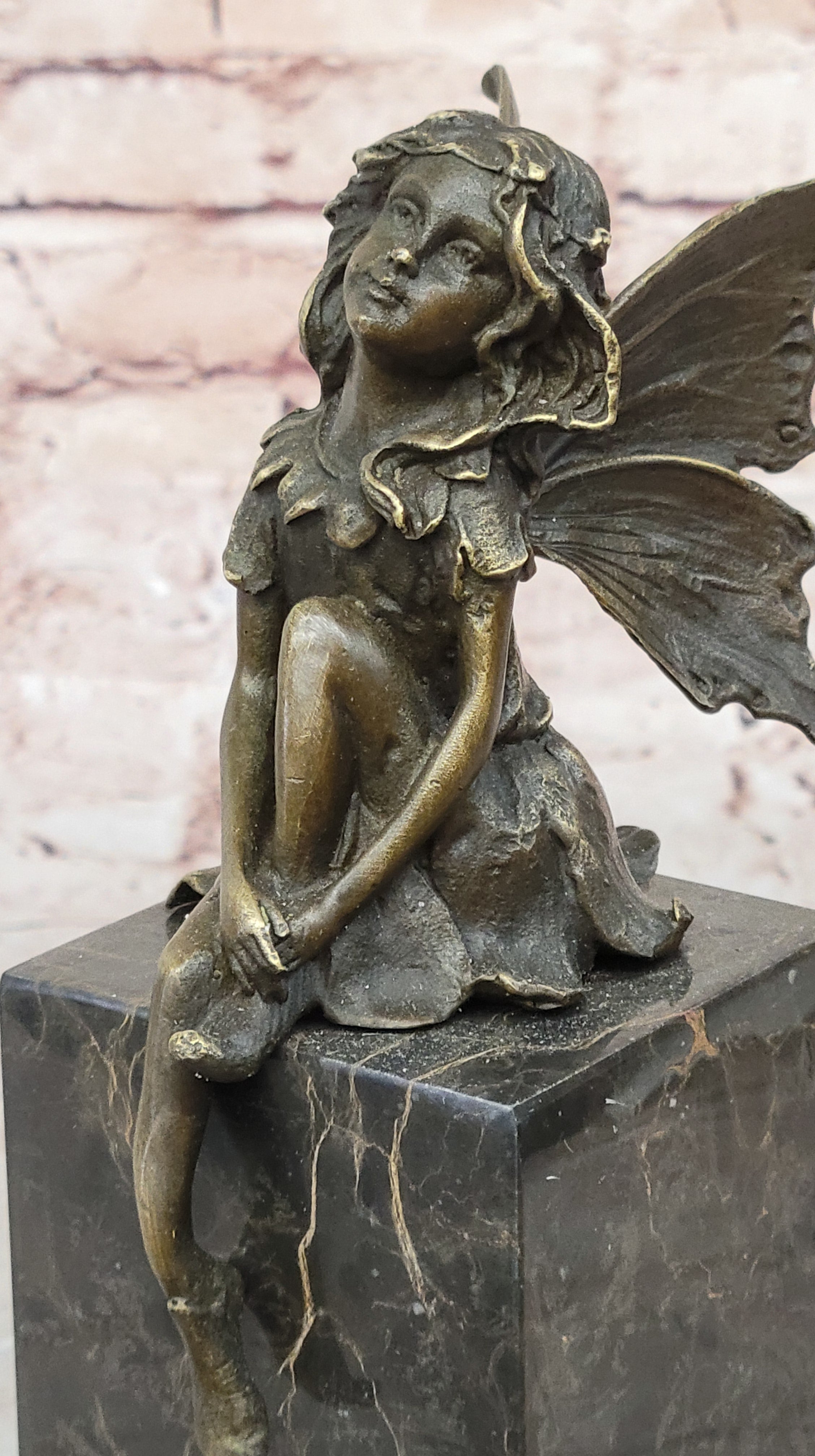 ART NOUVEAU BRONZE FAIRY BUTTERFLY Girl OLD BOOKEND BOOK ENS MARBLE BASE SCULPTU