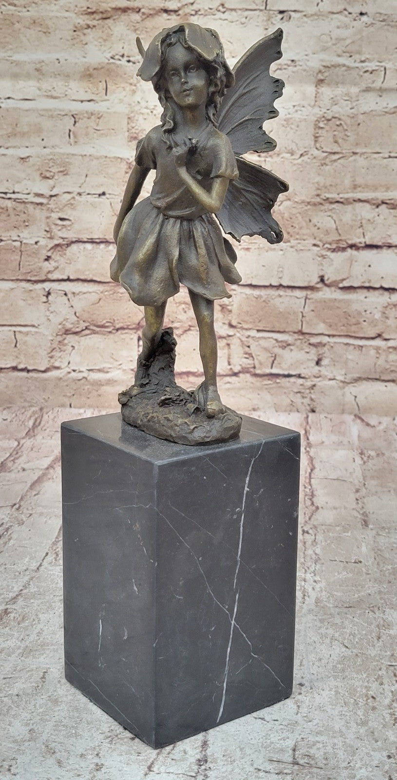 Handcrafted bronze sculpture SALE Art Angel Butterfly Guardian Patina Gold