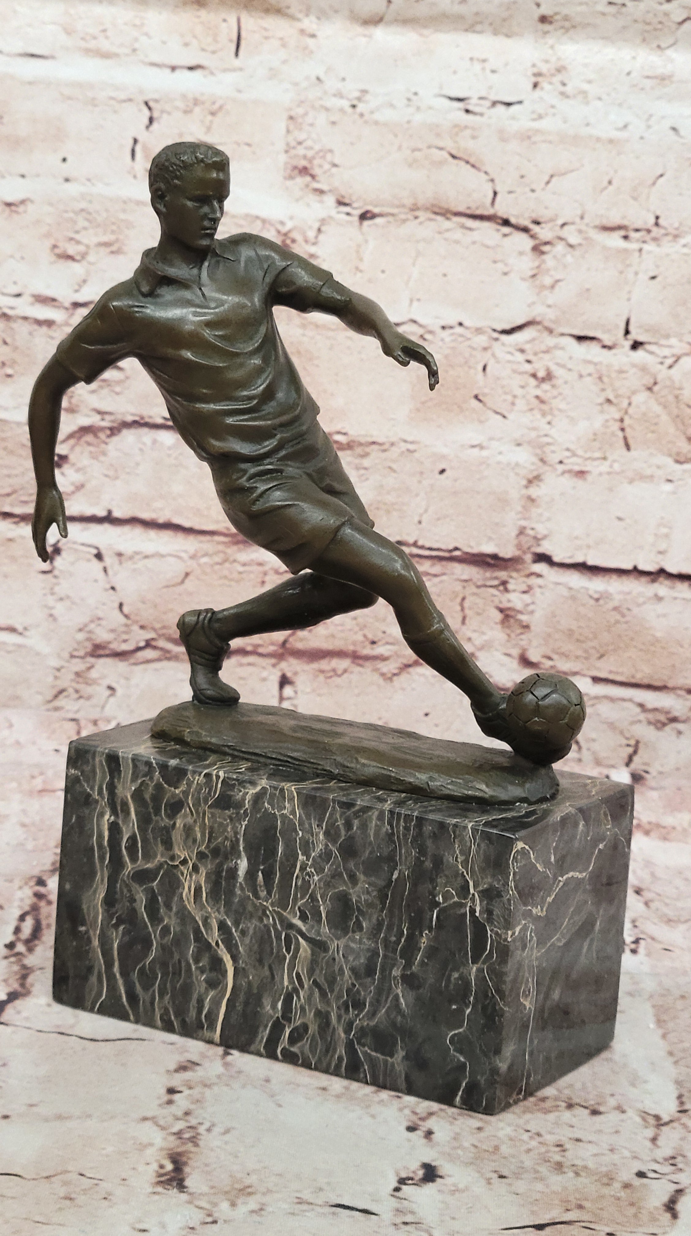 Soccer Player Statue Brass/bronze Genuine Metal Sports Decor Heavy Figurine Sale