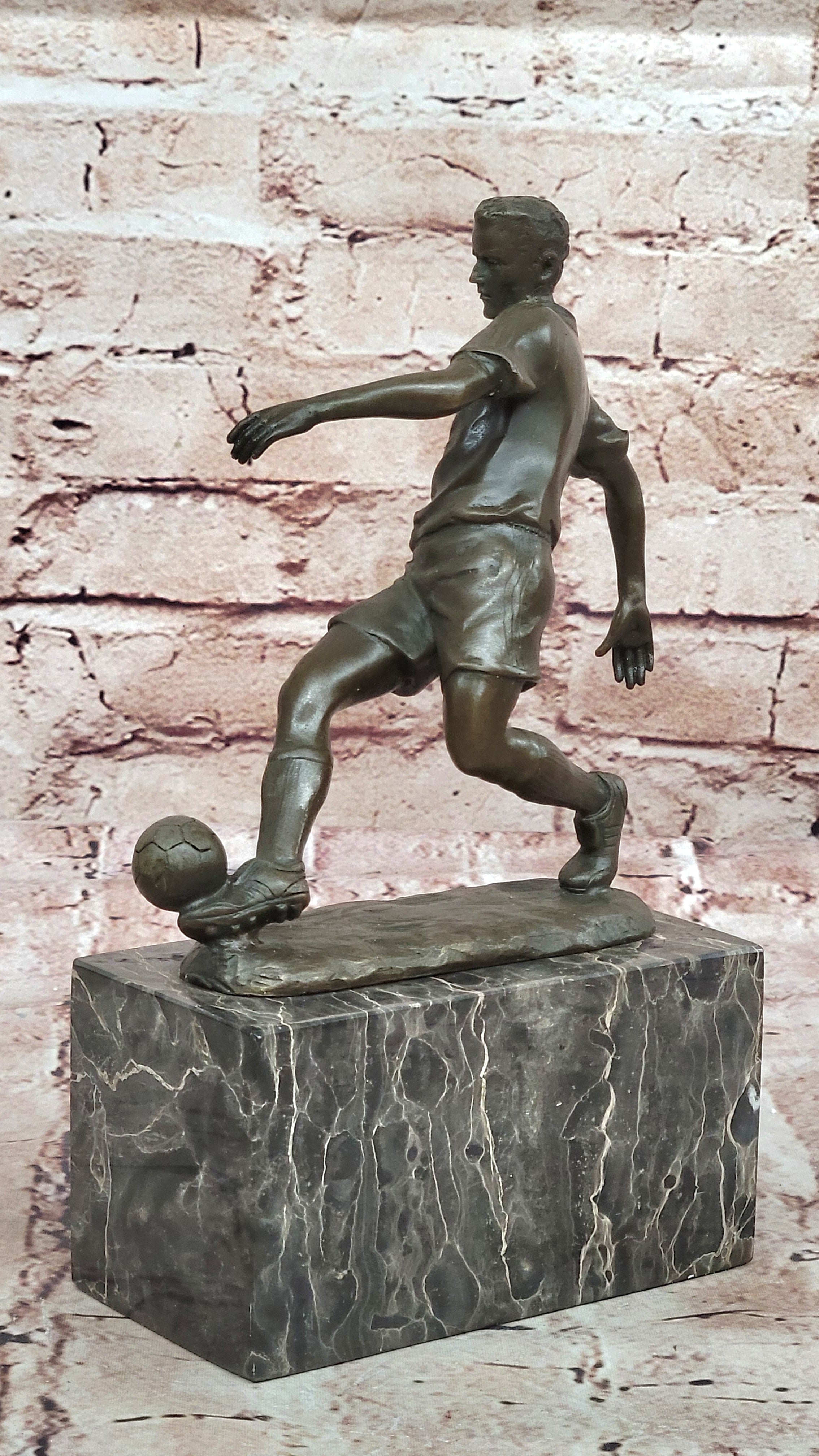 Soccer Player Statue Brass/bronze Genuine Metal Sports Decor Heavy Figurine Sale