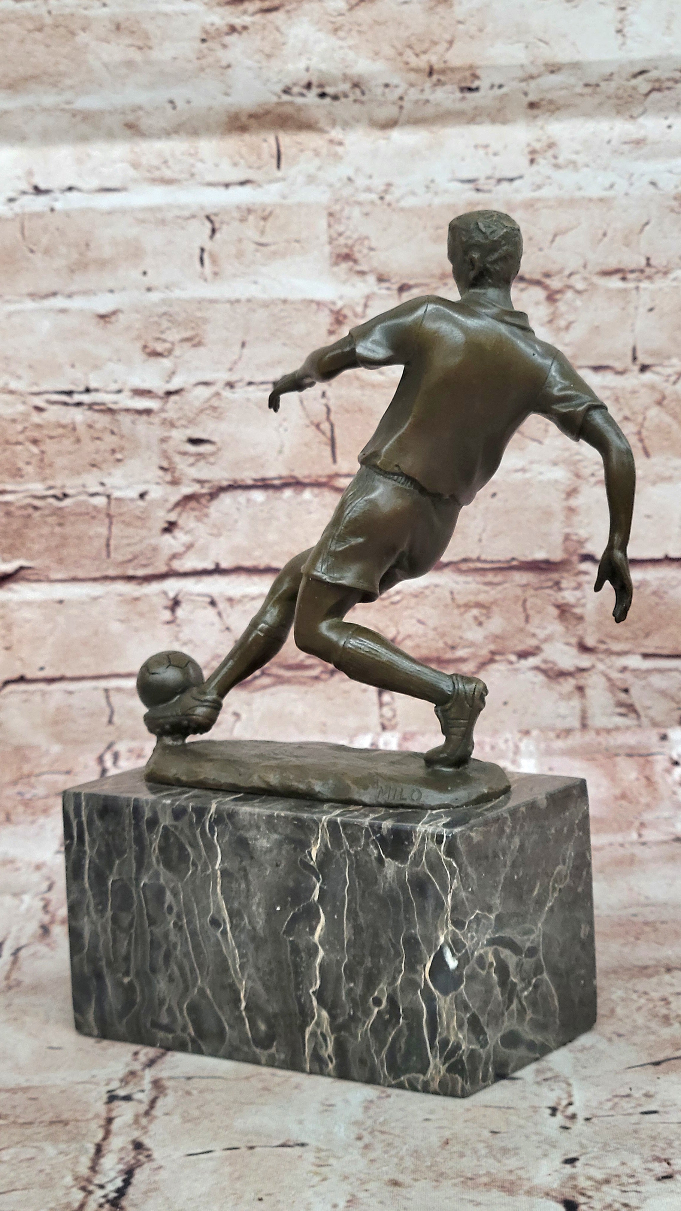 Soccer Player Statue Brass/bronze Genuine Metal Sports Decor Heavy Figurine Sale