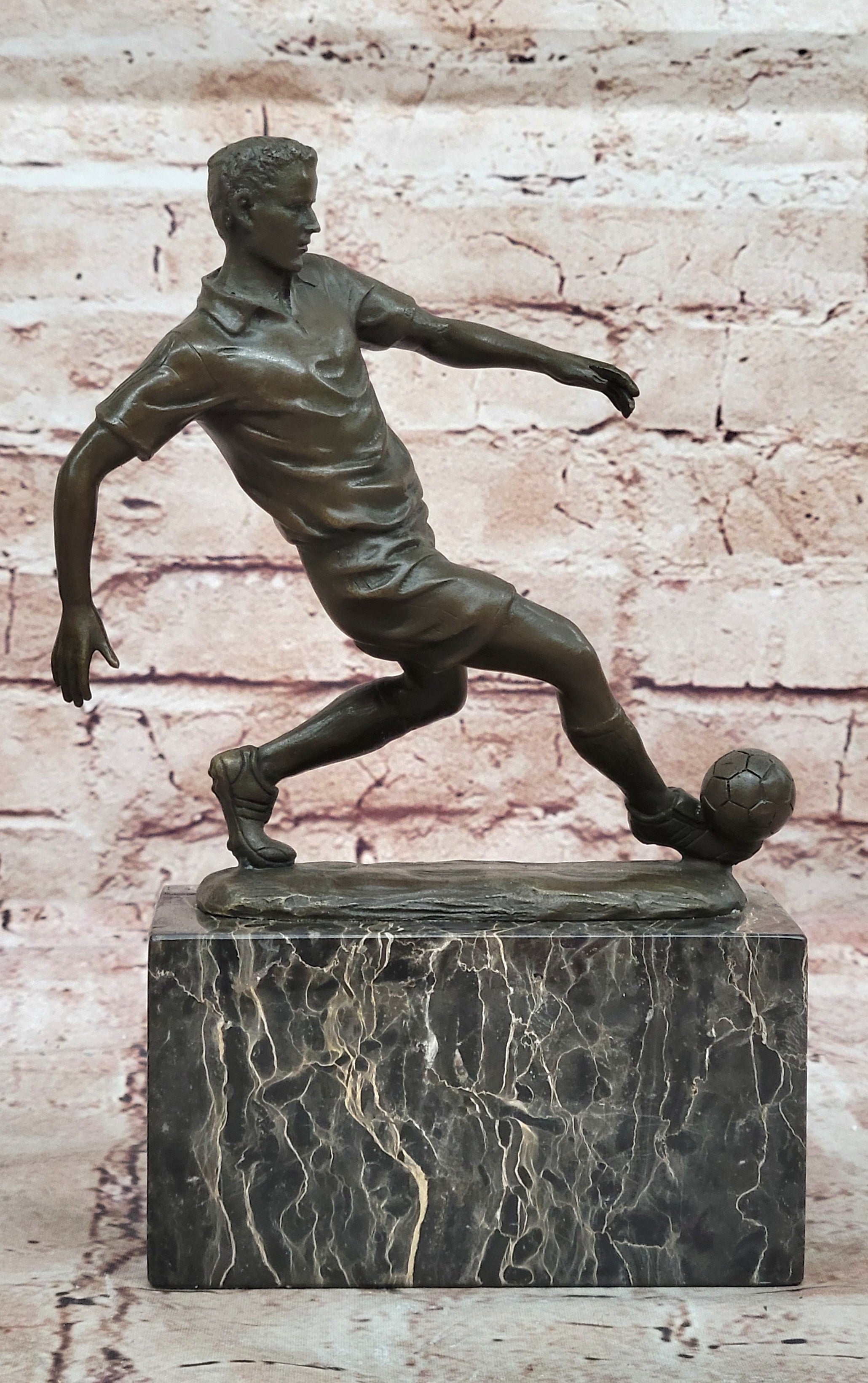 Soccer Player Statue Brass/bronze Genuine Metal Sports Decor Heavy Figurine Sale