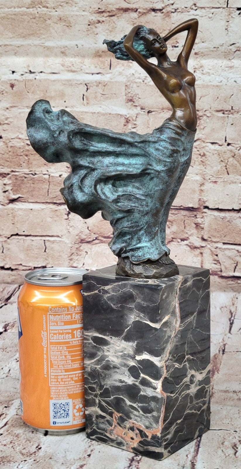 Handcrafted J.Erte Nude Female Figurine Bronze Sculpture Marble Base Figurine