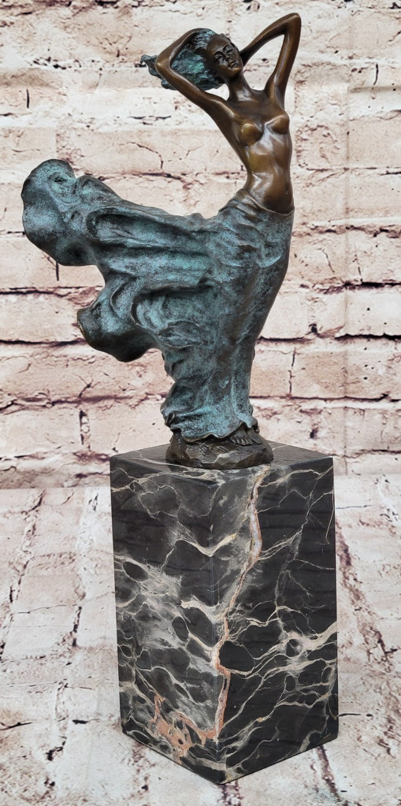 Handcrafted J.Erte Nude Female Figurine Bronze Sculpture Marble Base Figurine