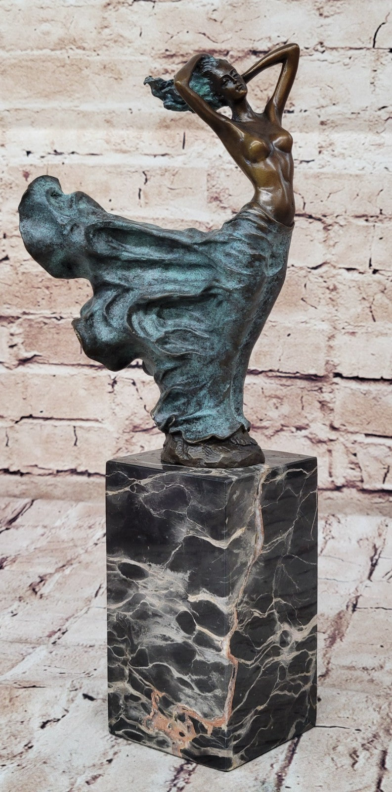 Handcrafted J.Erte Nude Female Figurine Bronze Sculpture Marble Base Figurine