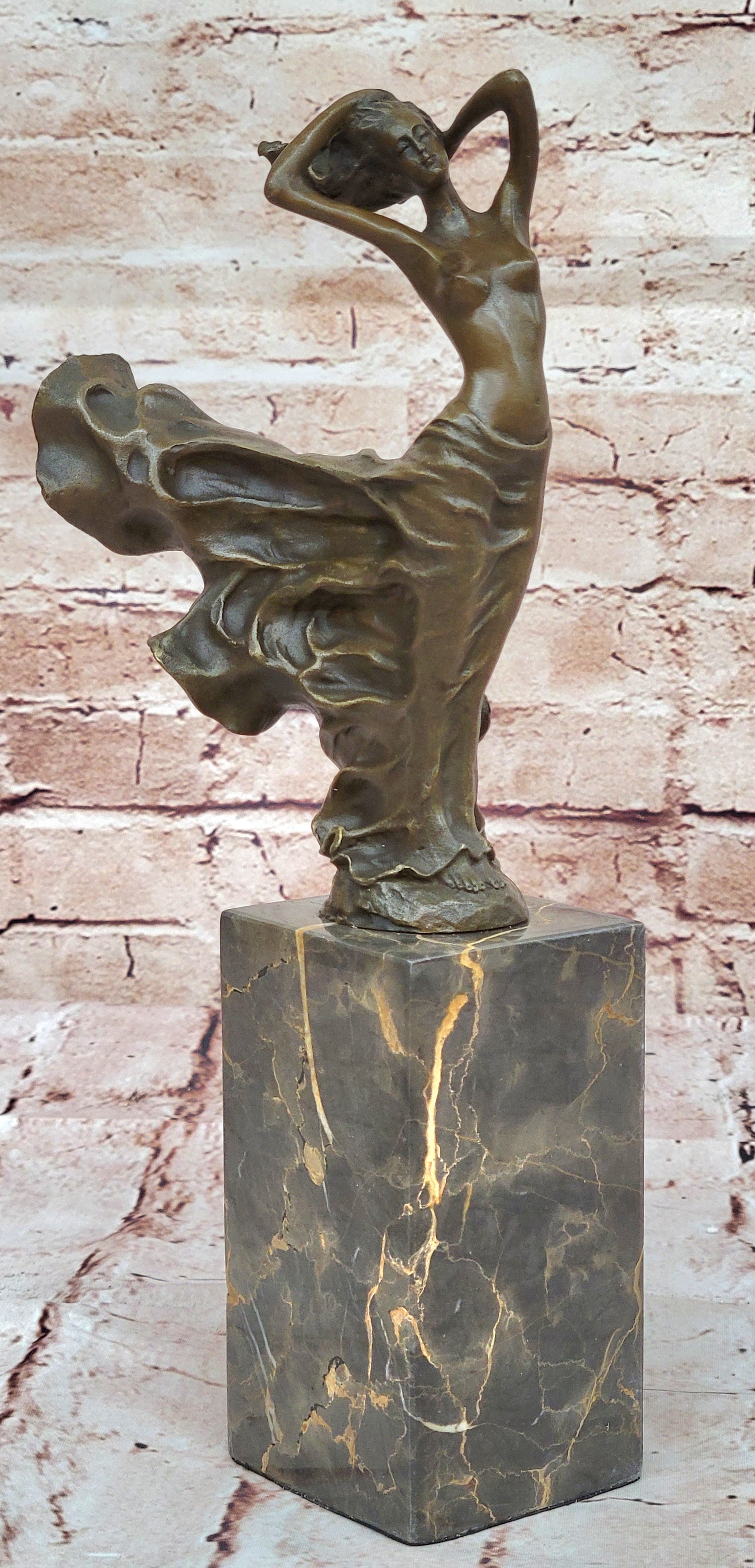 J.Erte Nude Bronze Statue: Hand Made Female Figurine for Home Office Decoration