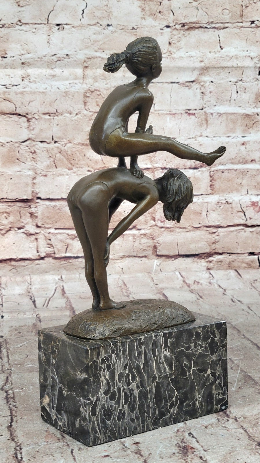 Vintage Bronze Statue By Milo Children Playing Leap Frog 10" Figure Decor