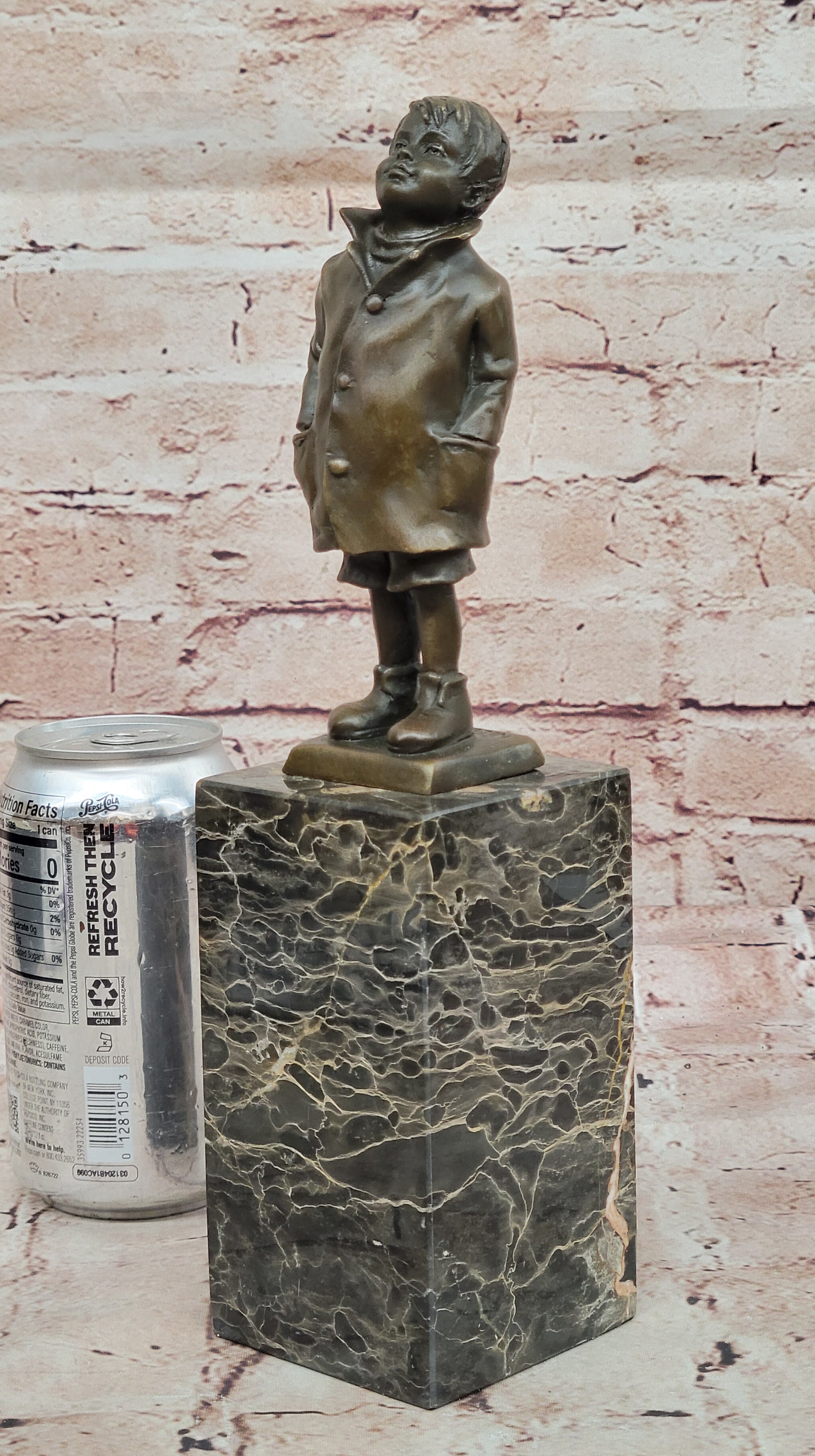 Vintage Signed Child Boy Bronze Sculpture Figurine Figure Cast Children Statue T