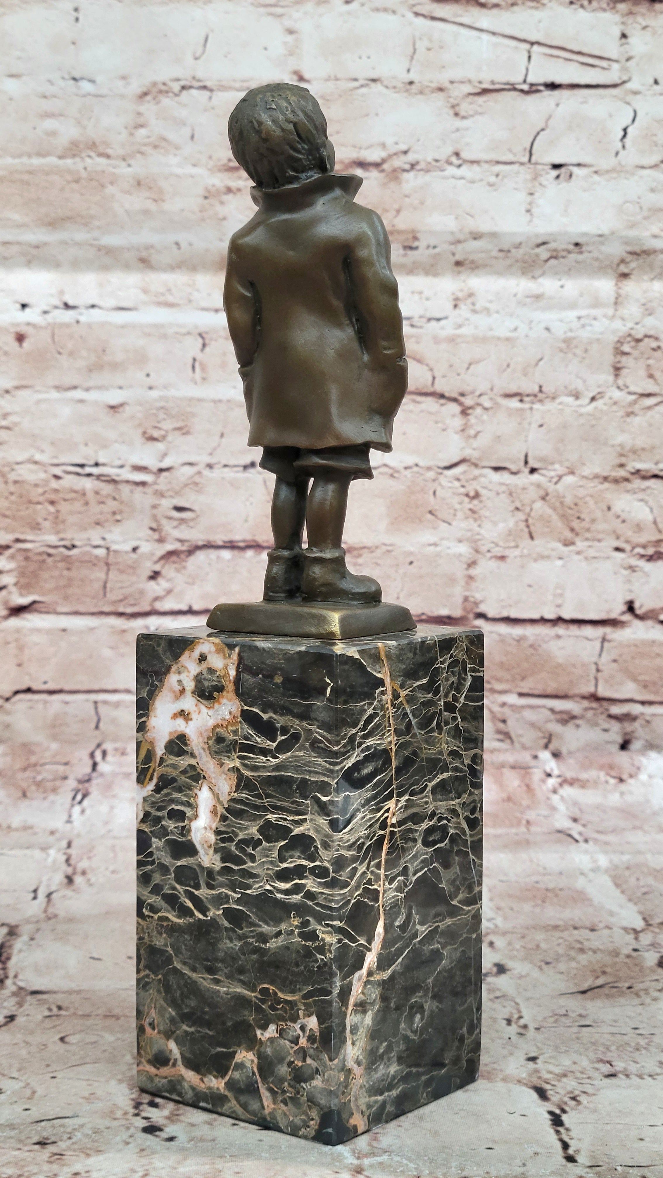 Vintage Signed Child Boy Bronze Sculpture Figurine Figure Cast Children Statue T