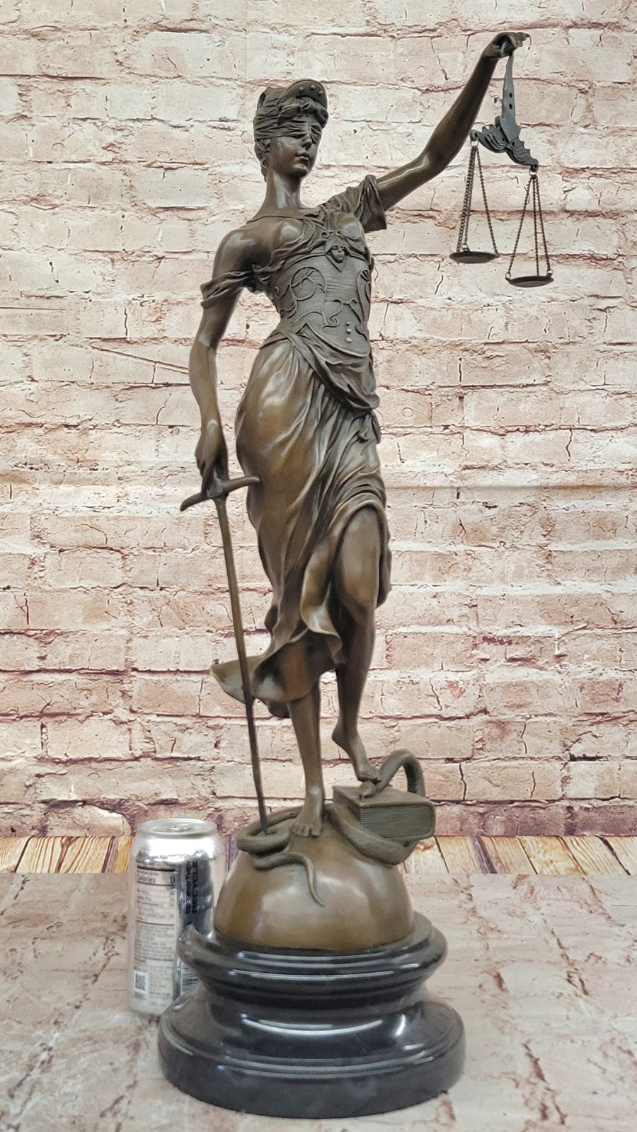 Art Deco Lost Wax Extra Large Blind Justice Lawyer Judge Bronze Sculpture Statue