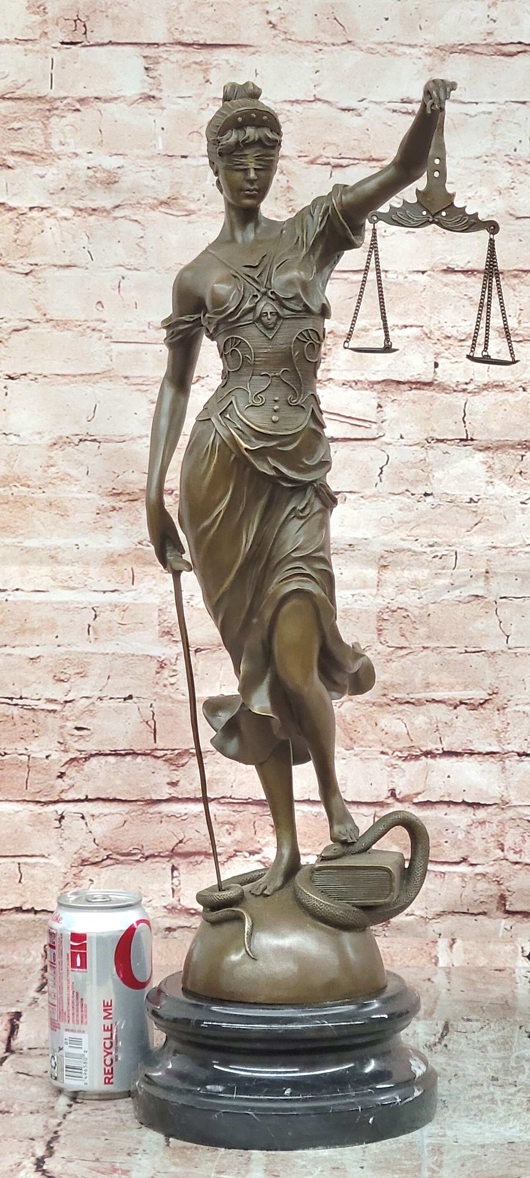 Art Deco Lost Wax Extra Large Blind Justice Lawyer Judge Bronze Sculpture Statue