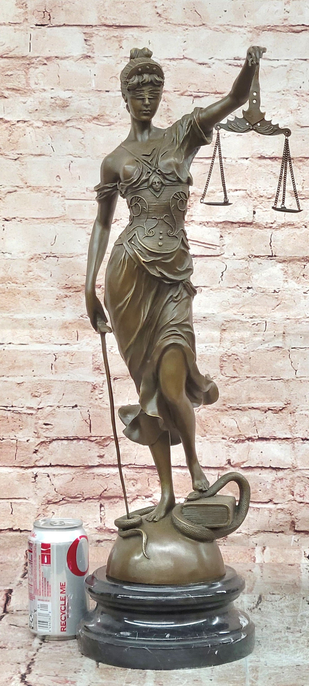 Art Deco Lost Wax Extra Large Blind Justice Lawyer Judge Bronze Sculpture Statue
