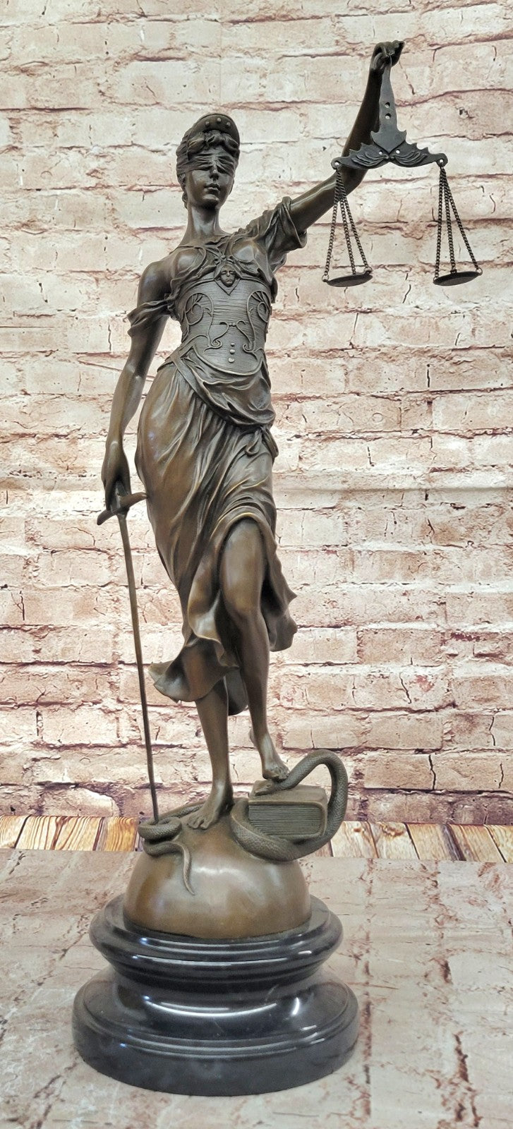 Art Deco Lost Wax Extra Large Blind Justice Lawyer Judge Bronze Sculpture Statue