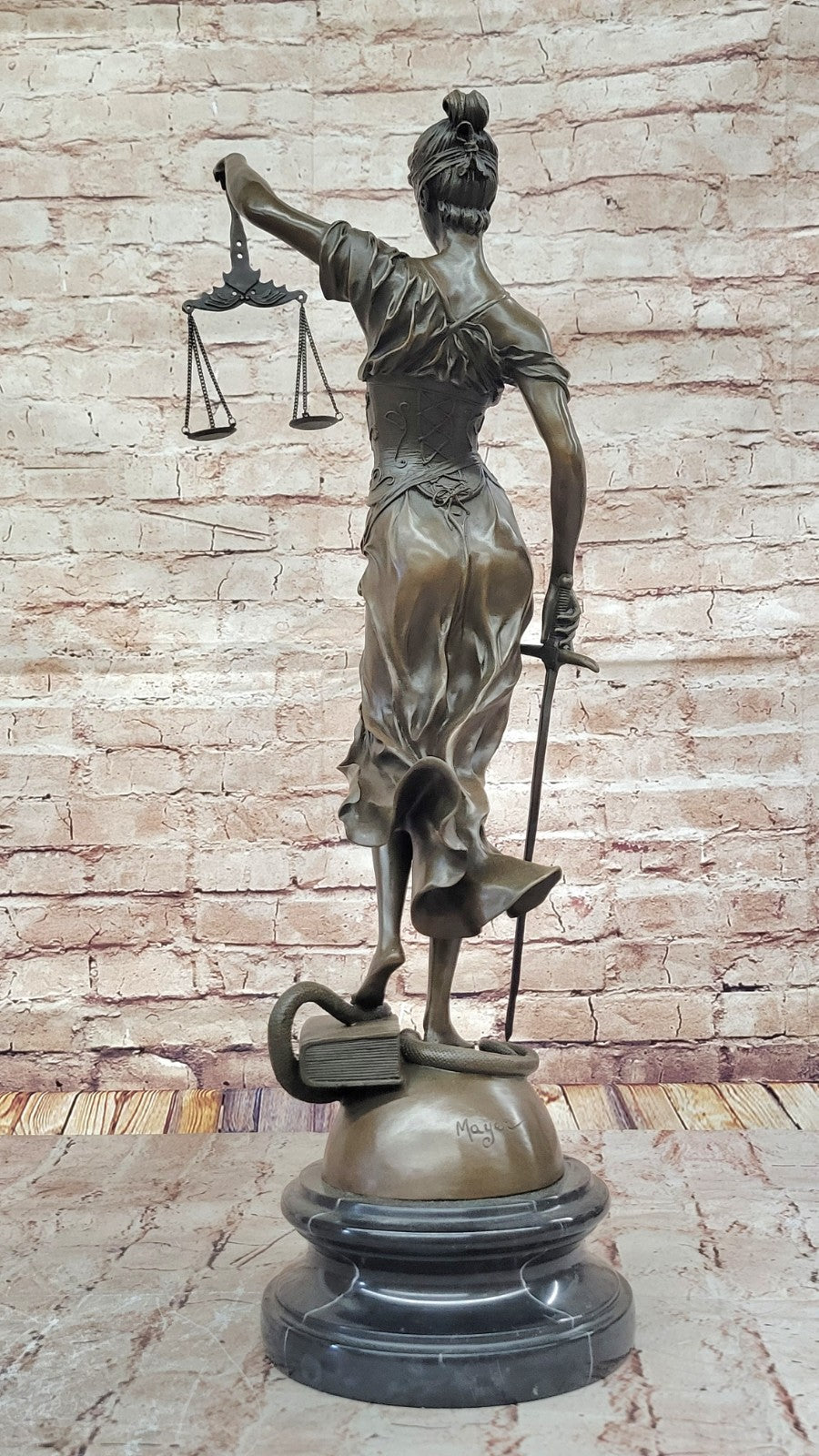 Art Deco Lost Wax Extra Large Blind Justice Lawyer Judge Bronze Sculpture Statue