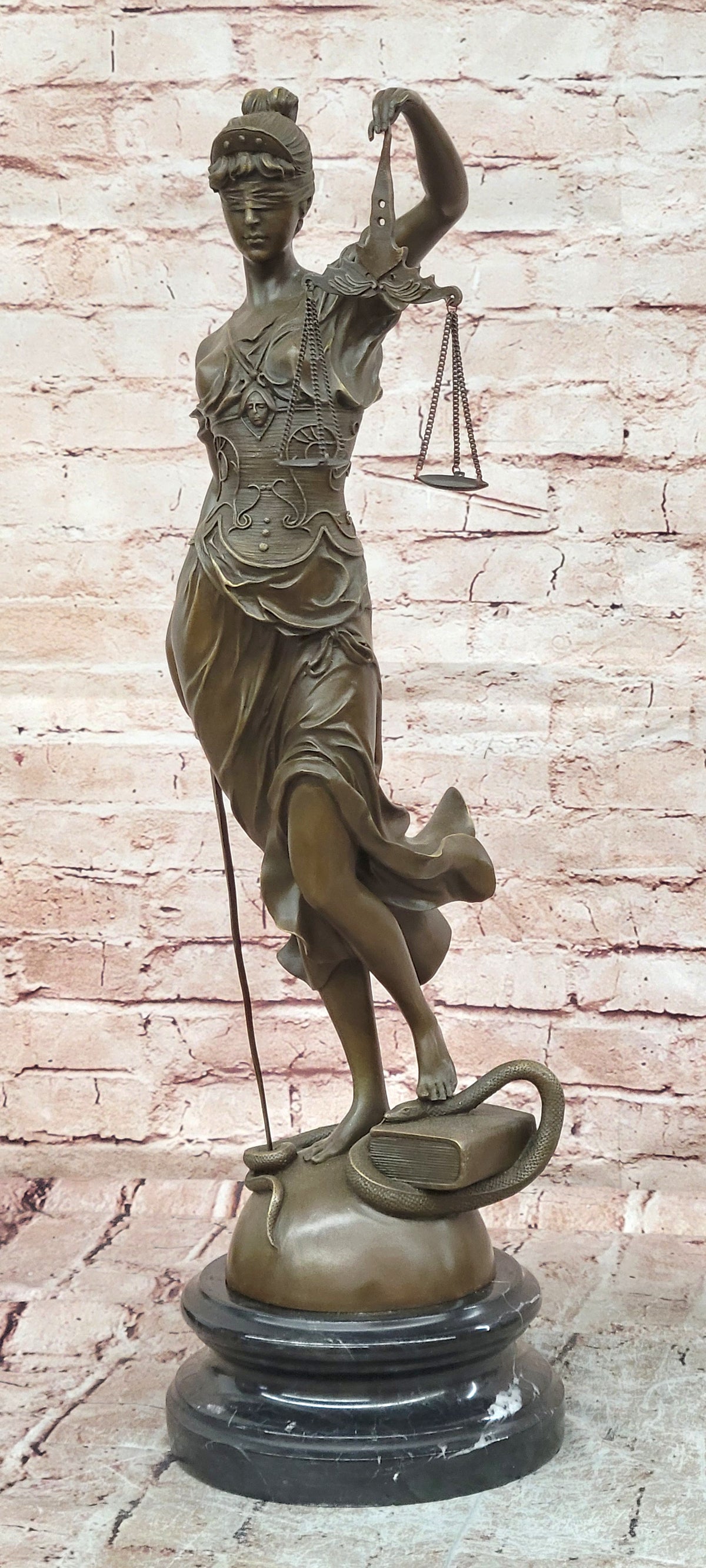 Art Deco Lost Wax Extra Large Blind Justice Lawyer Judge Bronze Sculpture Statue