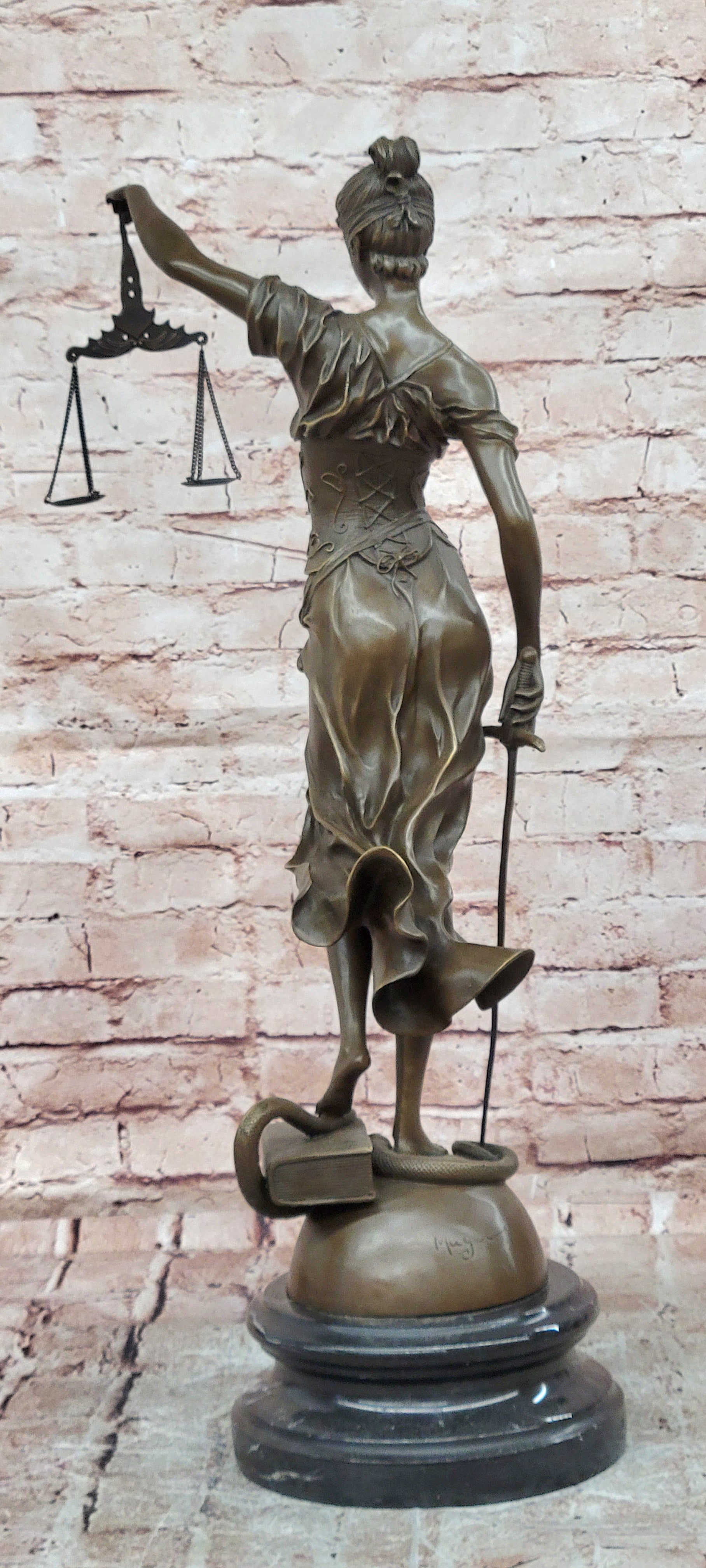 Art Deco Lost Wax Extra Large Blind Justice Lawyer Judge Bronze Sculpture Statue