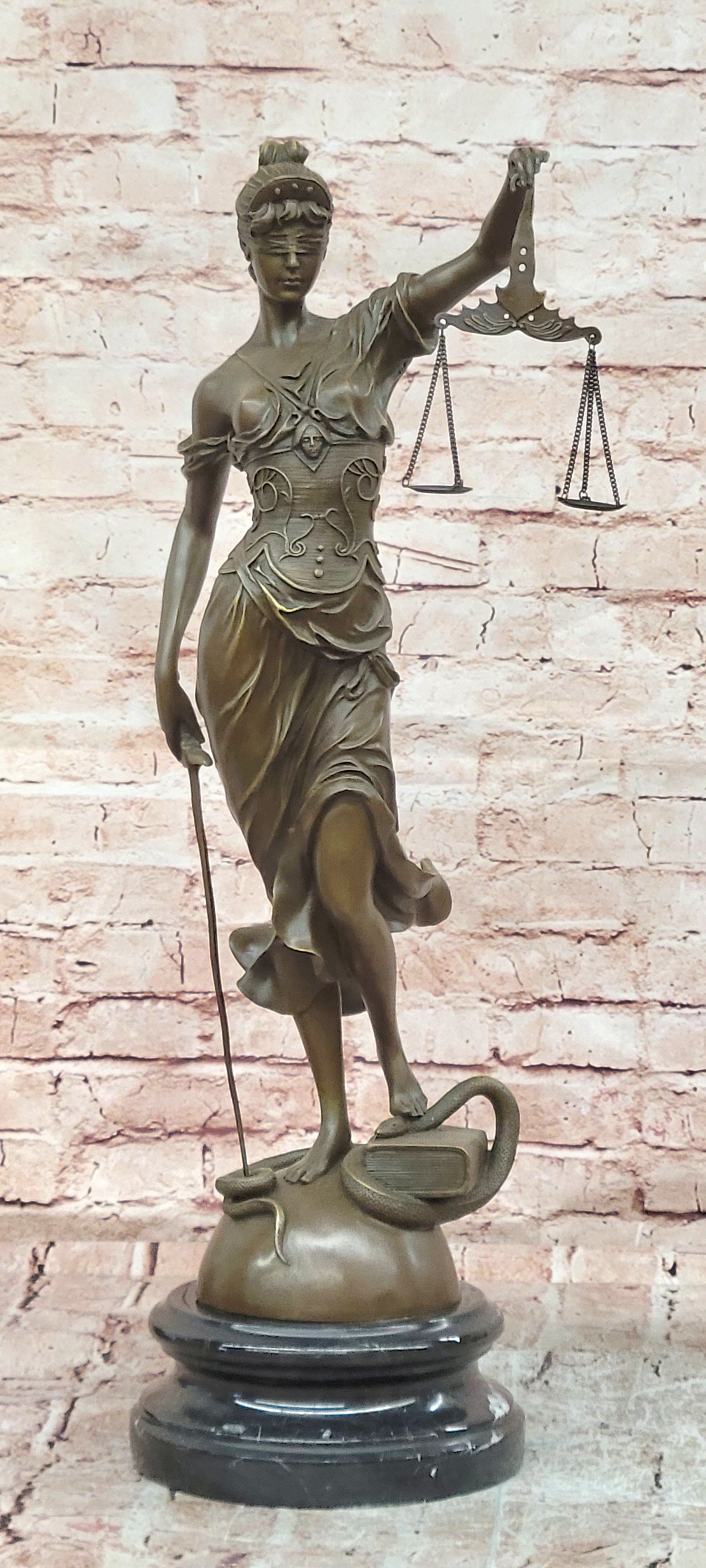Art Deco Lost Wax Extra Large Blind Justice Lawyer Judge Bronze Sculpture Statue