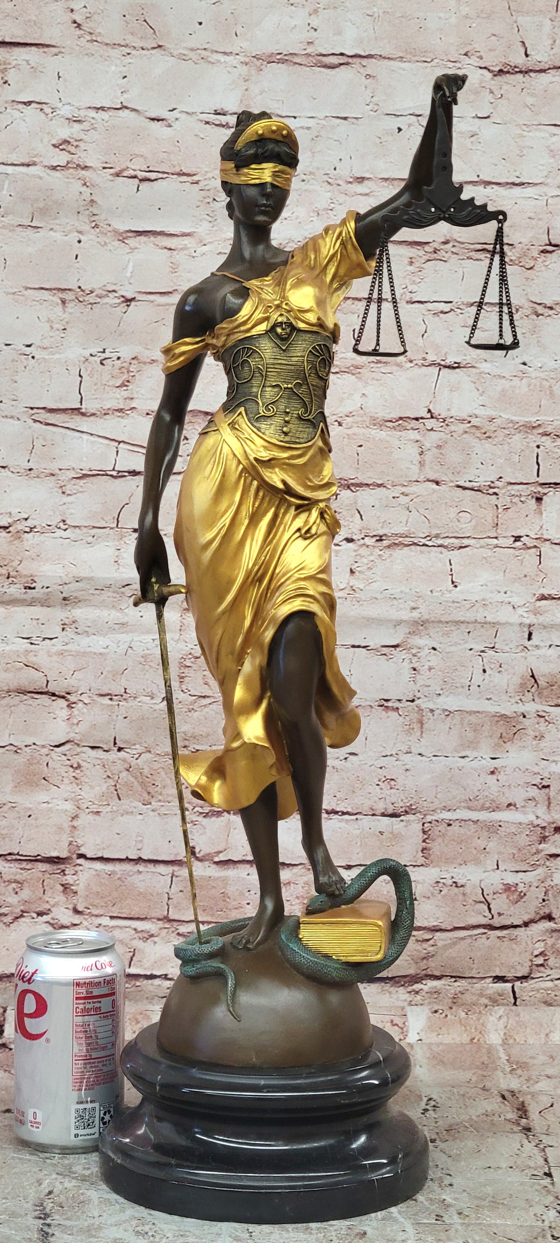 Huge Lady Justice Bronze Sculpture Signed Mayer Gilt Hot Cast Fine Art Statue