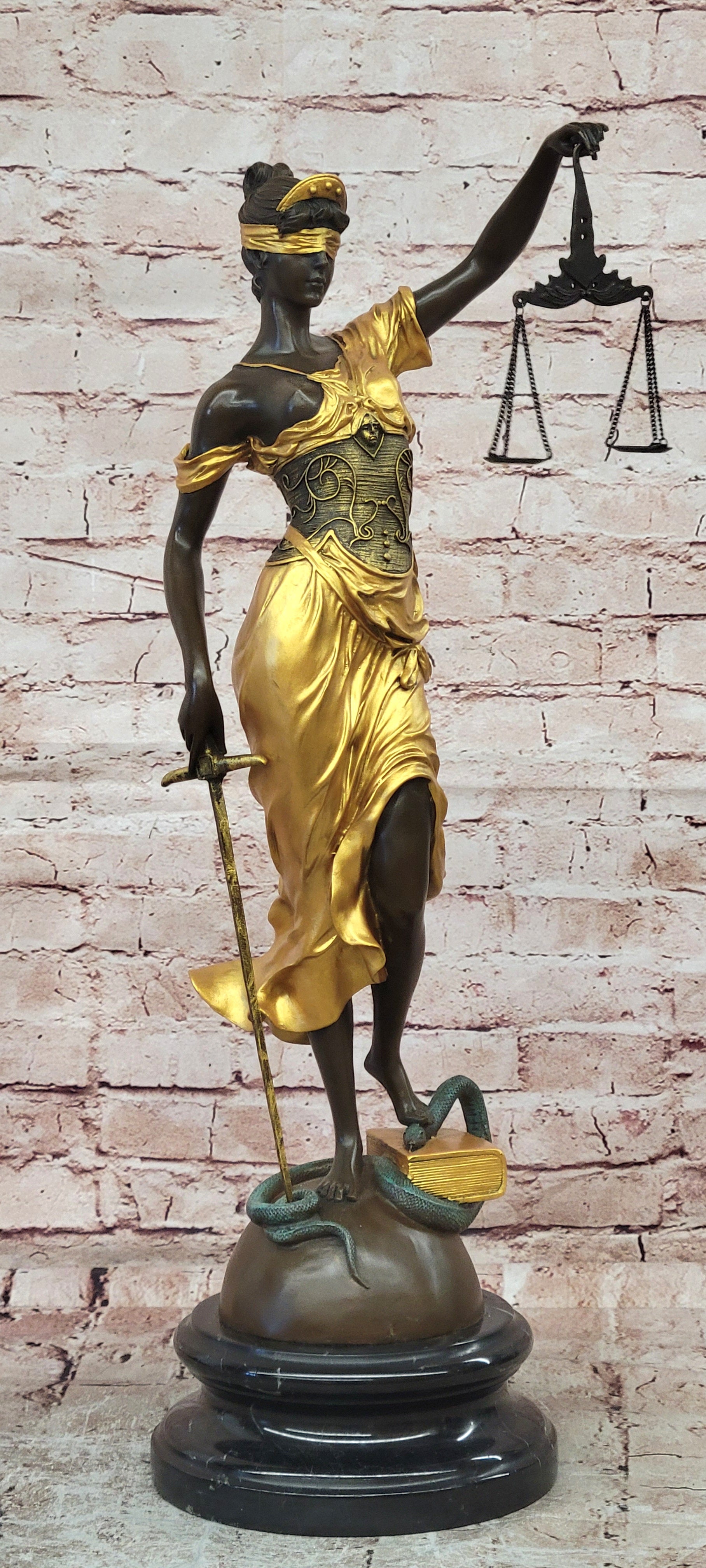 Huge Lady Justice Bronze Sculpture Signed Mayer Gilt Hot Cast Fine Art Statue