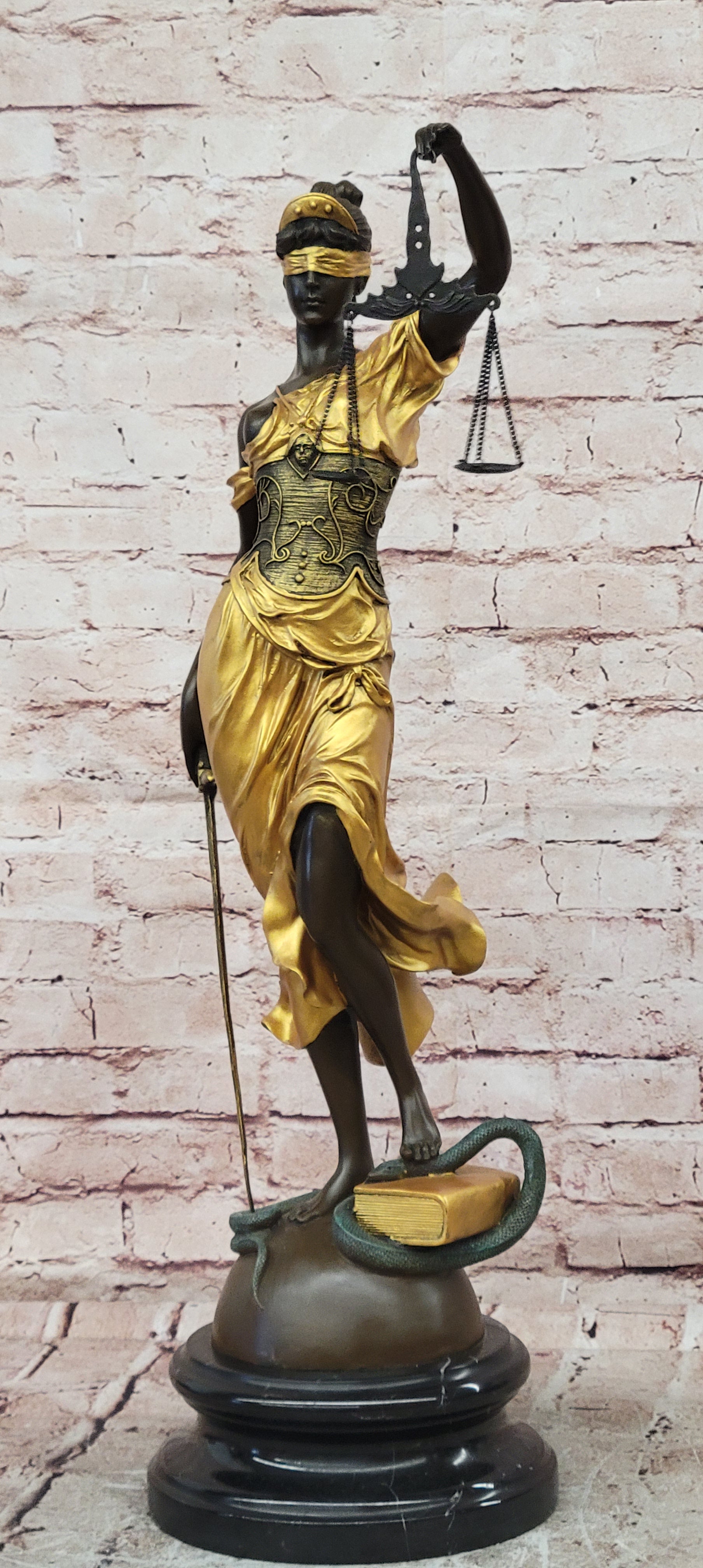 Huge Lady Justice Bronze Sculpture Signed Mayer Gilt Hot Cast Fine Art Statue