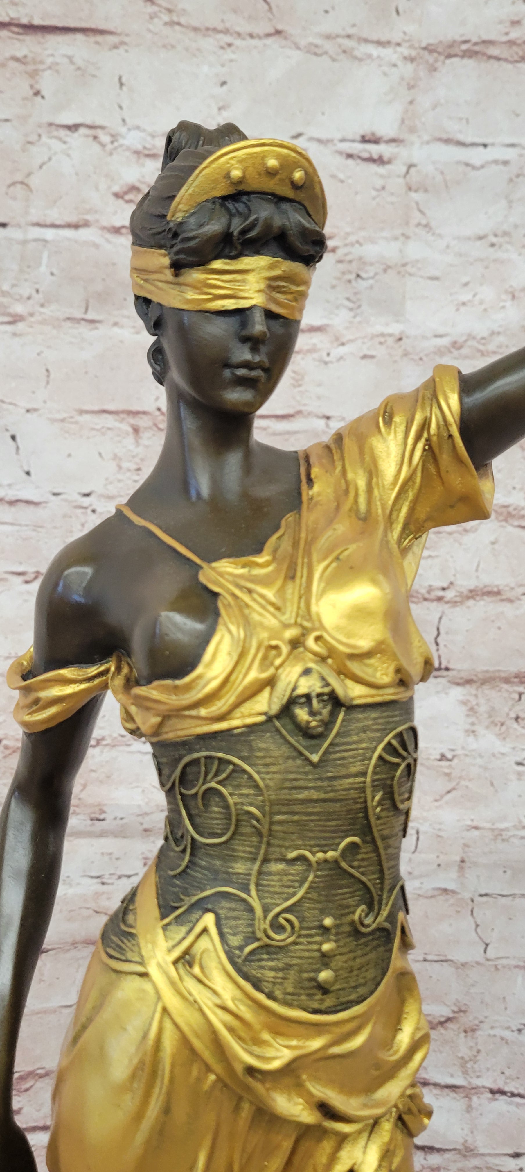 Huge Lady Justice Bronze Sculpture Signed Mayer Gilt Hot Cast Fine Art Statue