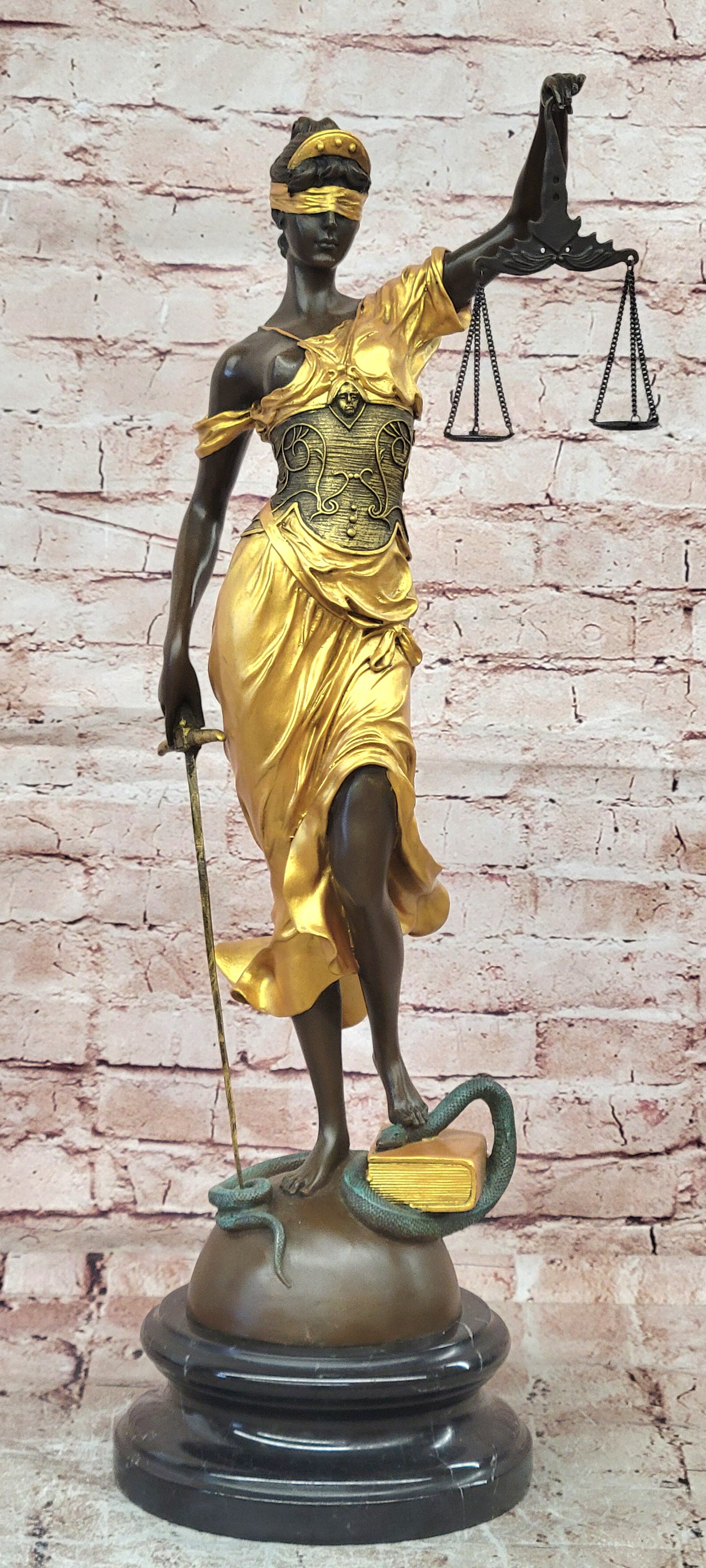 Huge Lady Justice Bronze Sculpture Signed Mayer Gilt Hot Cast Fine Art Statue
