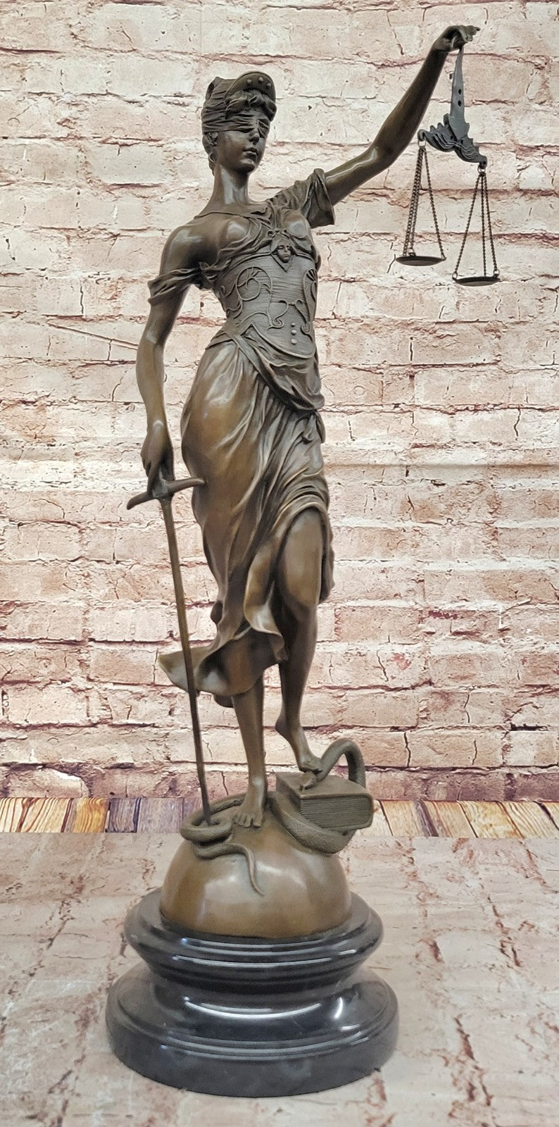 Art Deco Lost Wax Extra Large Blind Justice Lawyer Judge Bronze Sculpture Statue