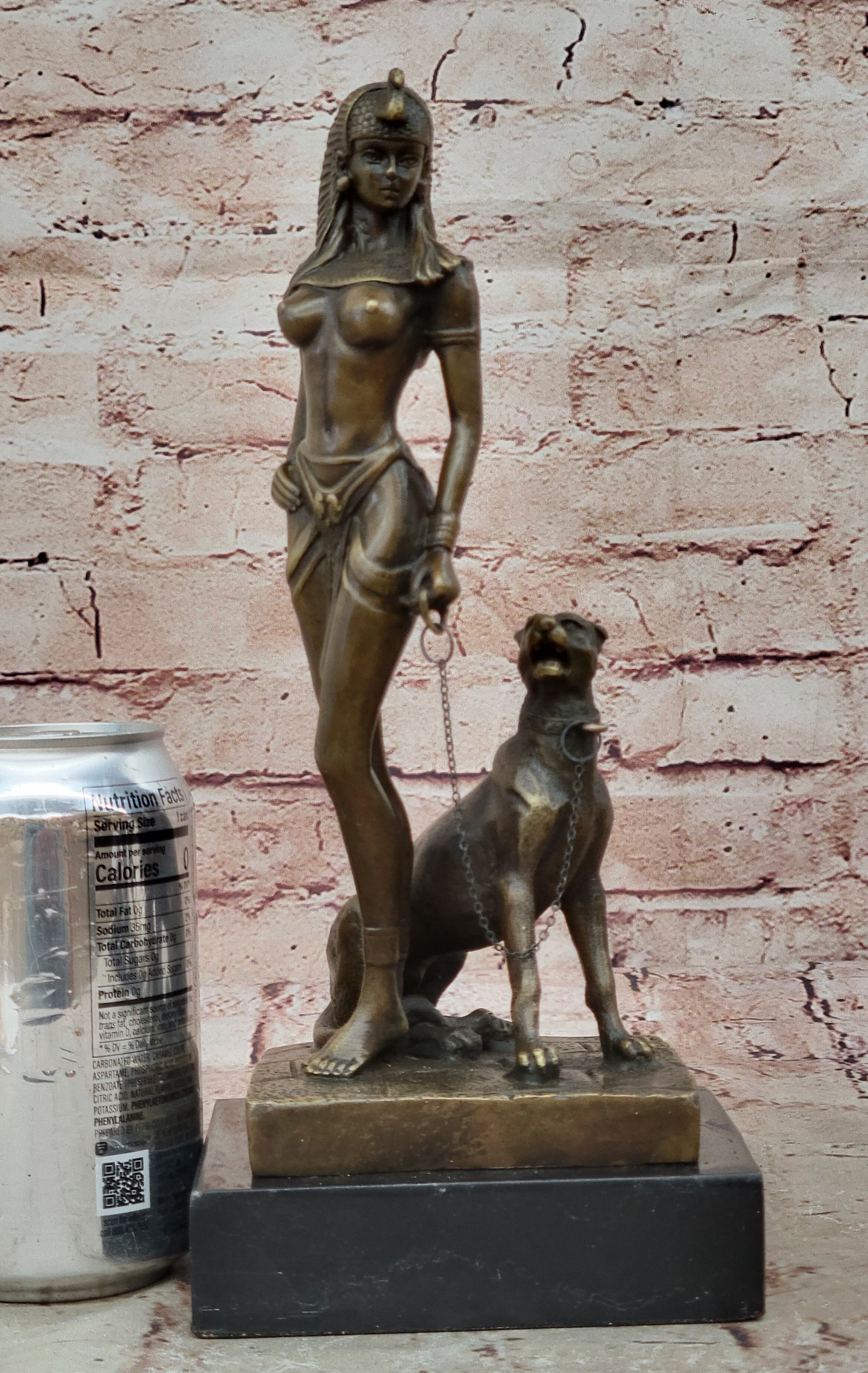 Signed Original Cesaro Queen strolling with her pet panther Bronze Sculpture Art