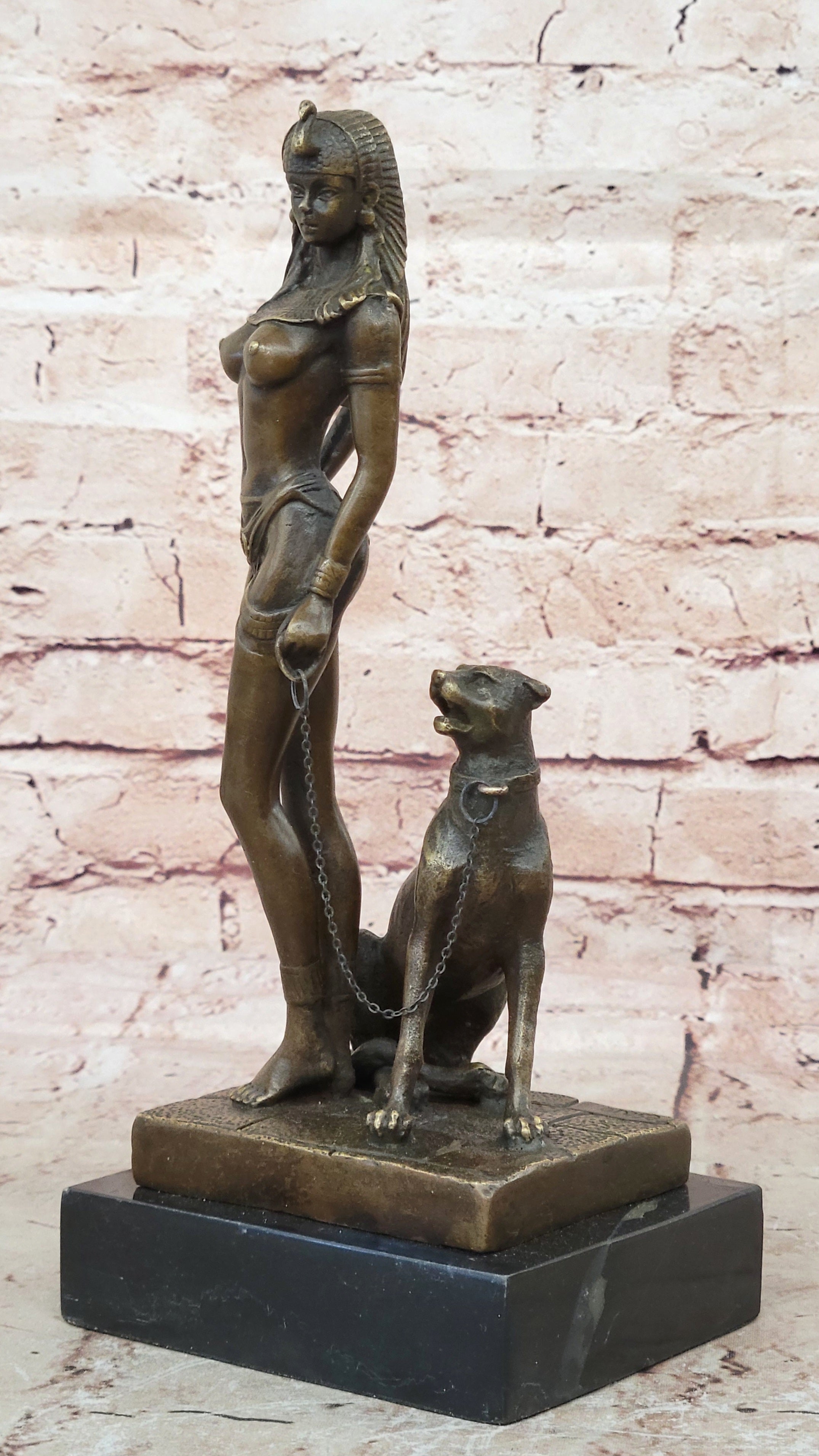Signed Original Cesaro Queen strolling with her pet panther Bronze Sculpture Art