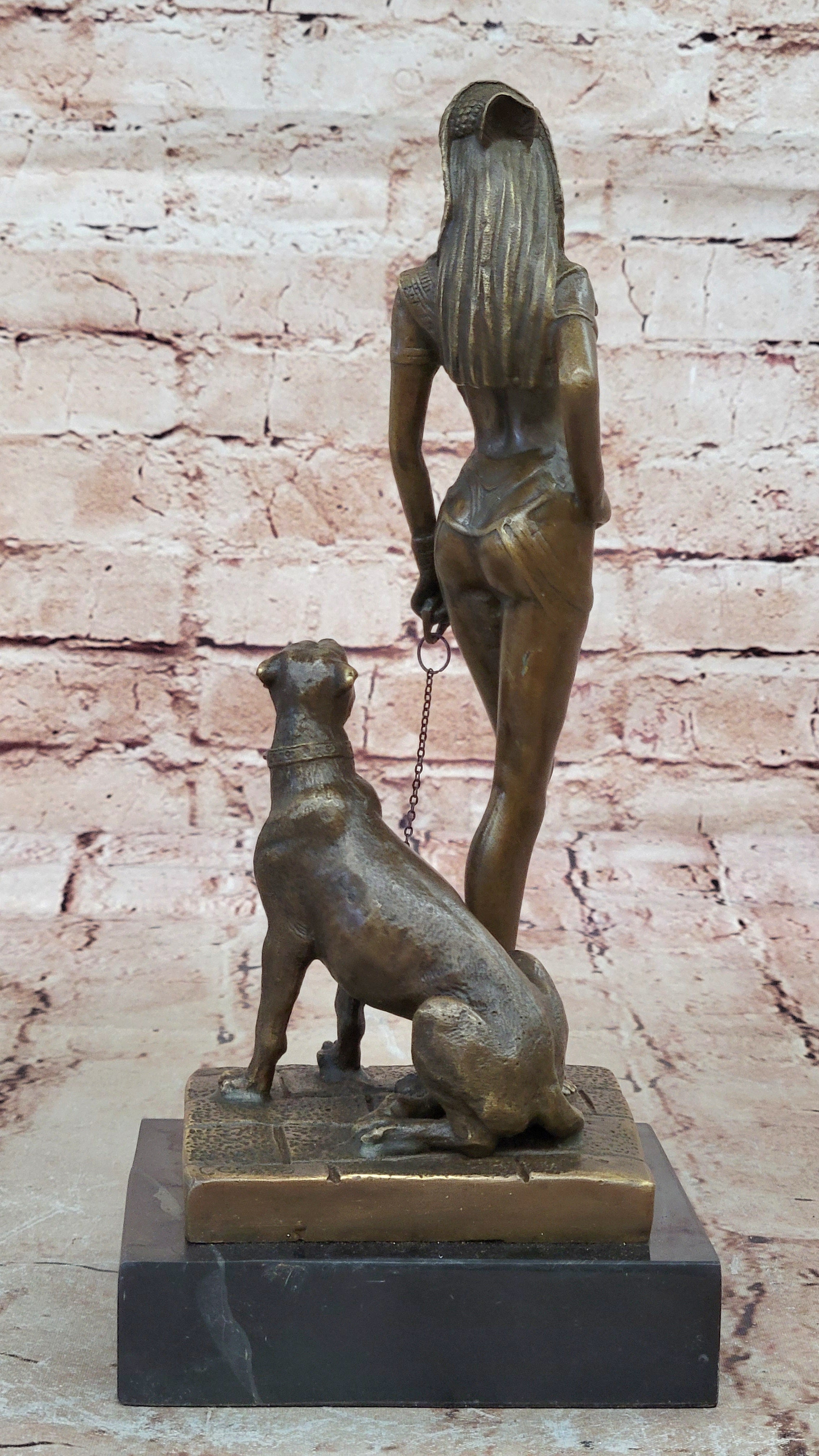 Signed Original Cesaro Queen strolling with her pet panther Bronze Sculpture Art