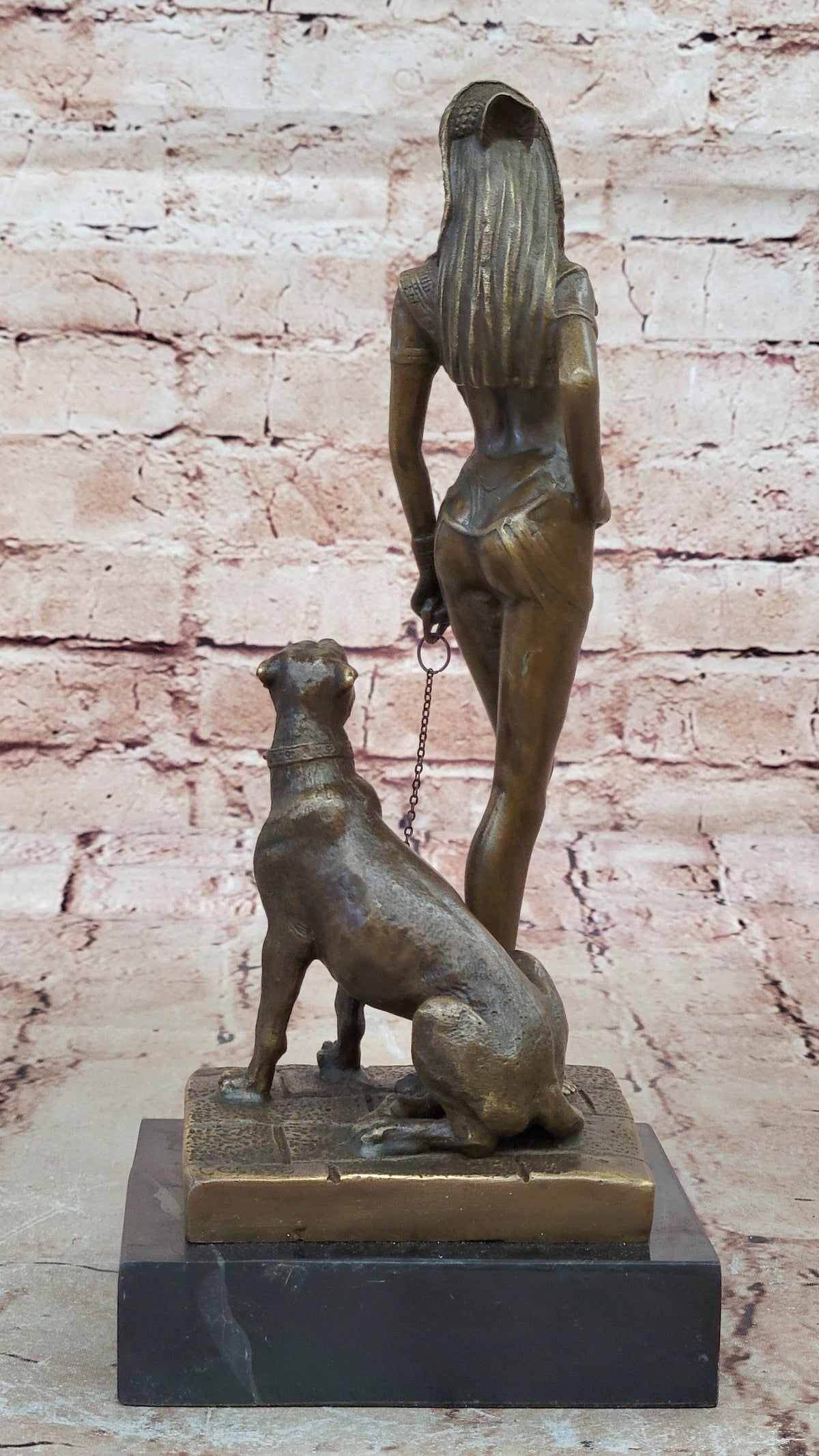 Signed Original Cesaro Queen strolling with her pet panther Bronze Sculpture Art