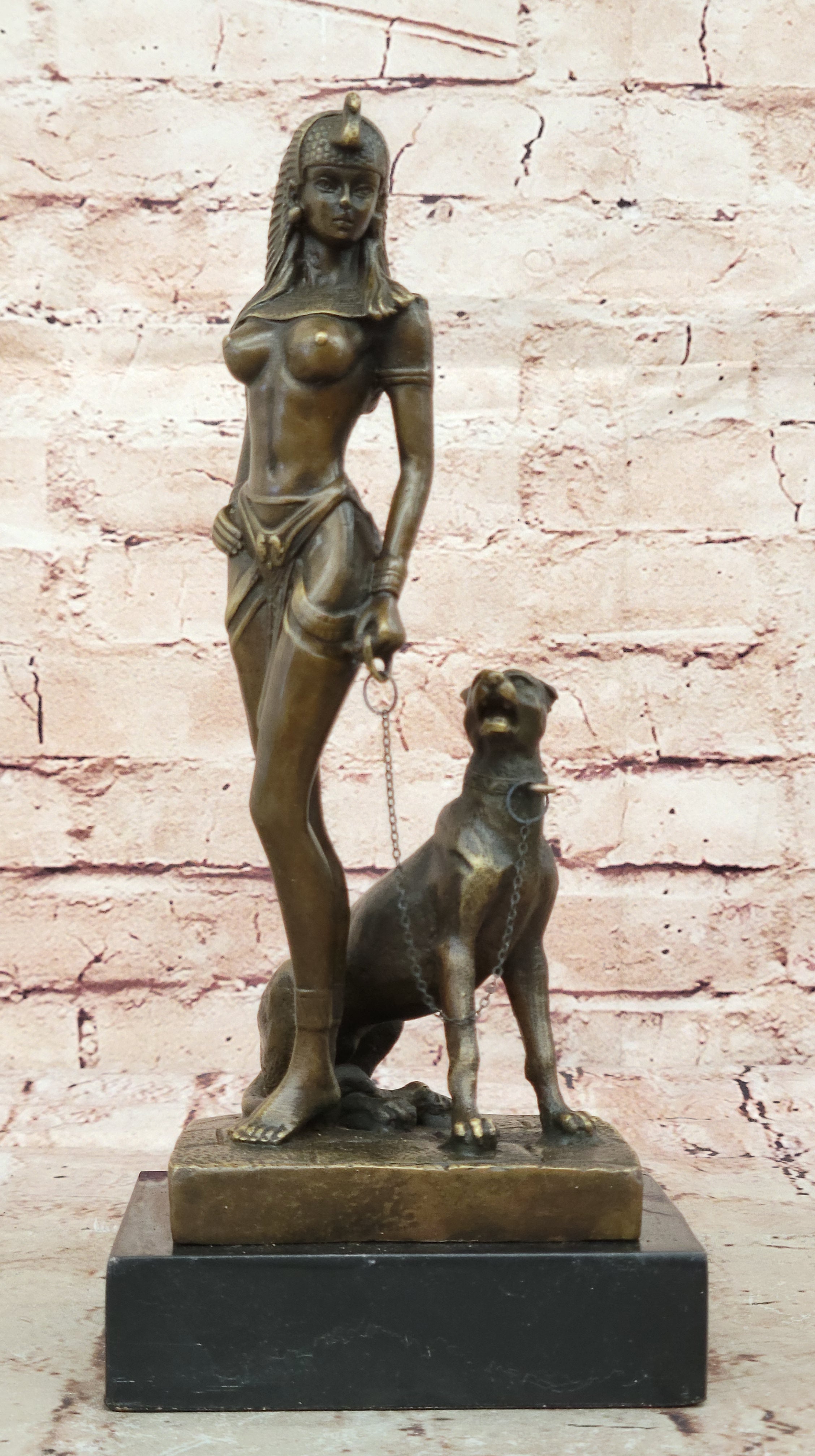 Signed Original Cesaro Queen strolling with her pet panther Bronze Sculpture Art