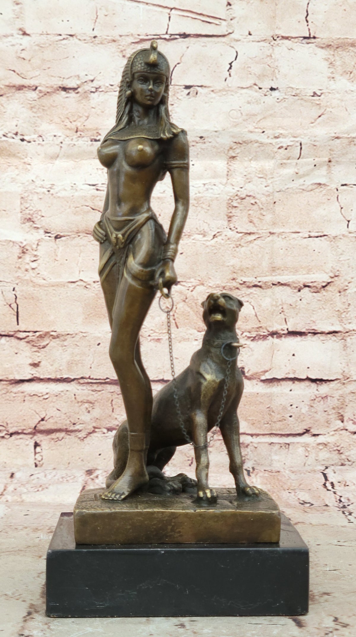 Signed Original Cesaro Queen strolling with her pet panther Bronze Sculpture Art