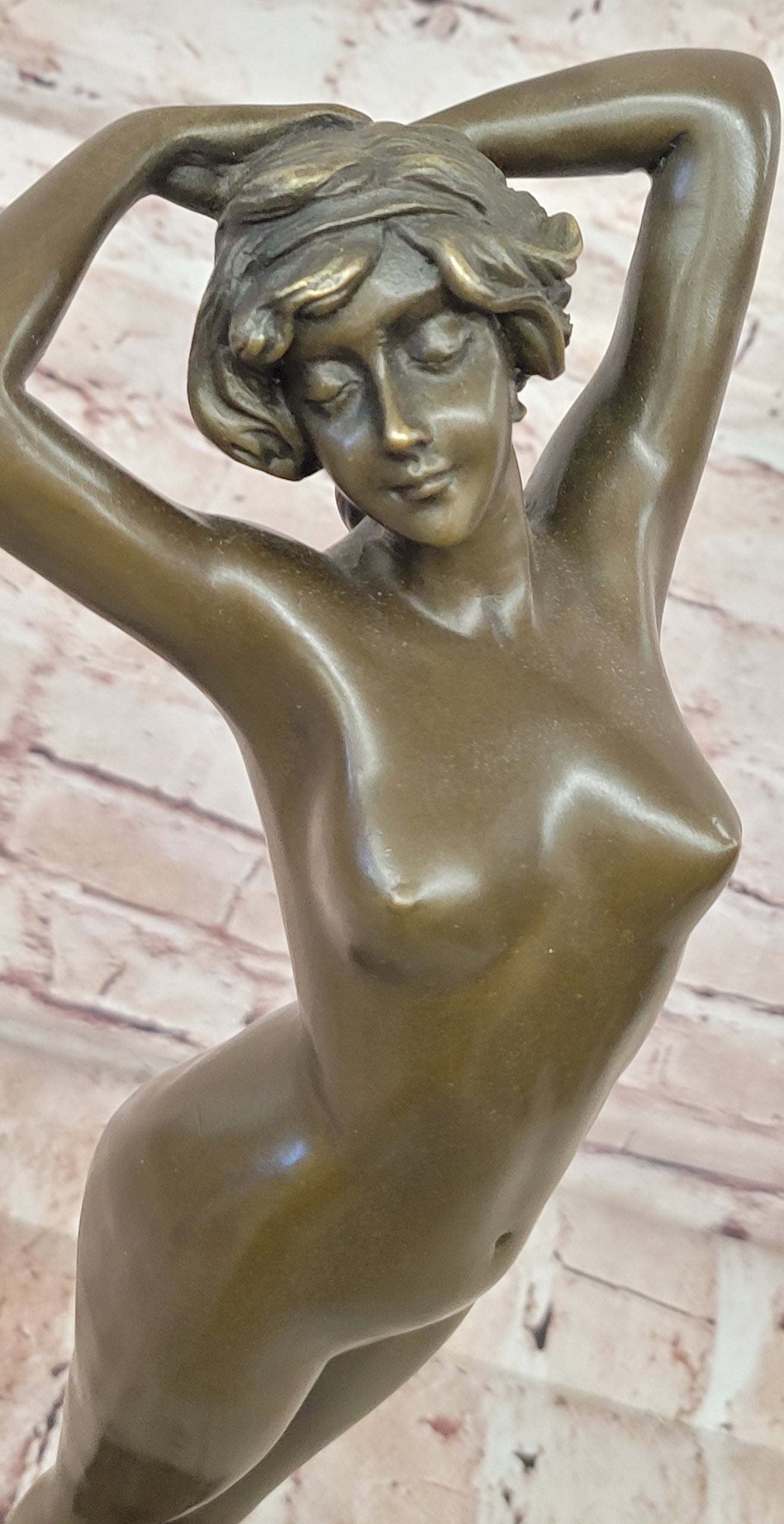 Le Reveil Bronze Sculpture Stretching Nude Woman Signed Phillipe Art Deco Figurine