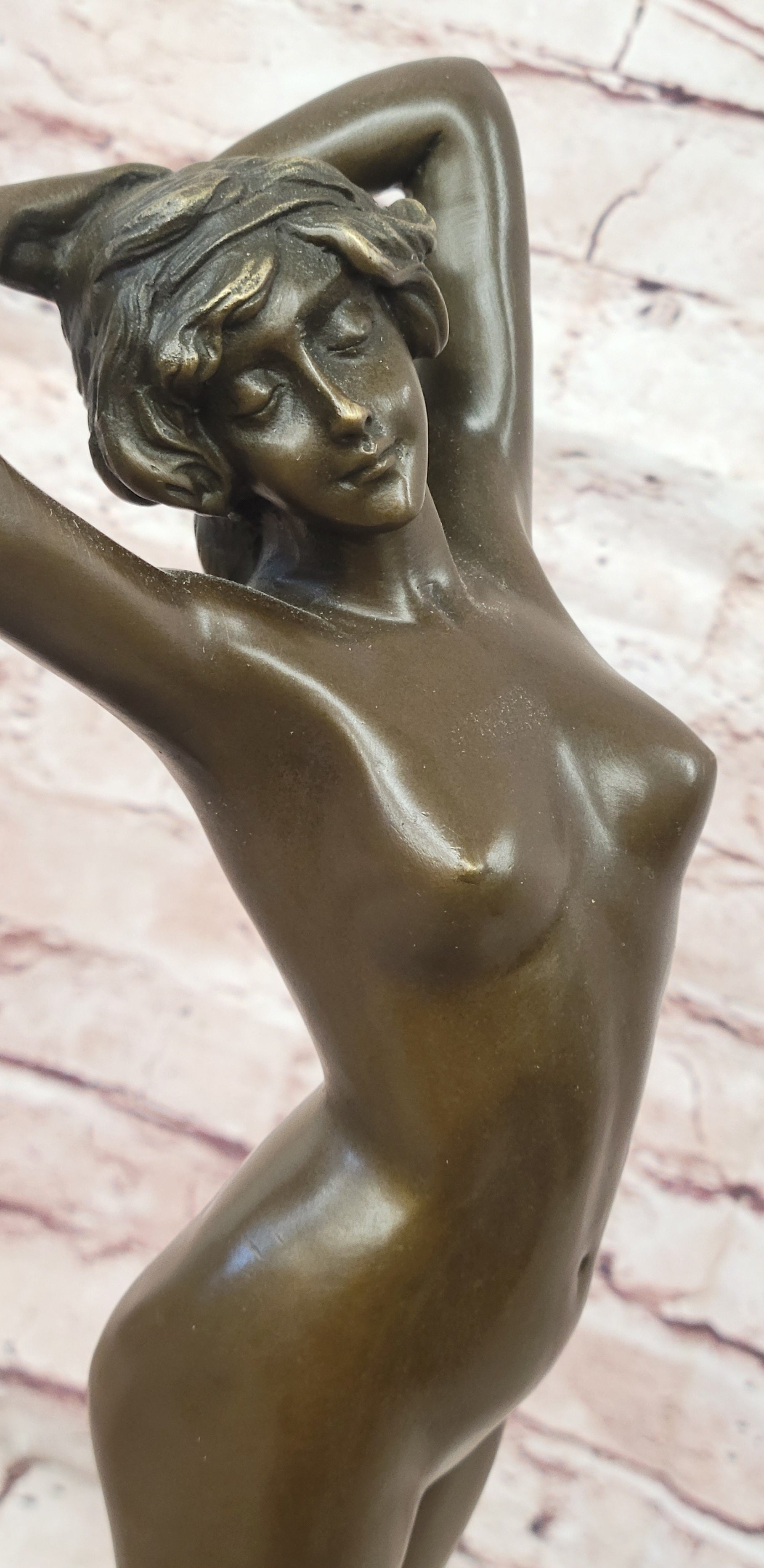 Le Reveil Bronze Sculpture Stretching Nude Woman Signed Phillipe Art Deco Figurine