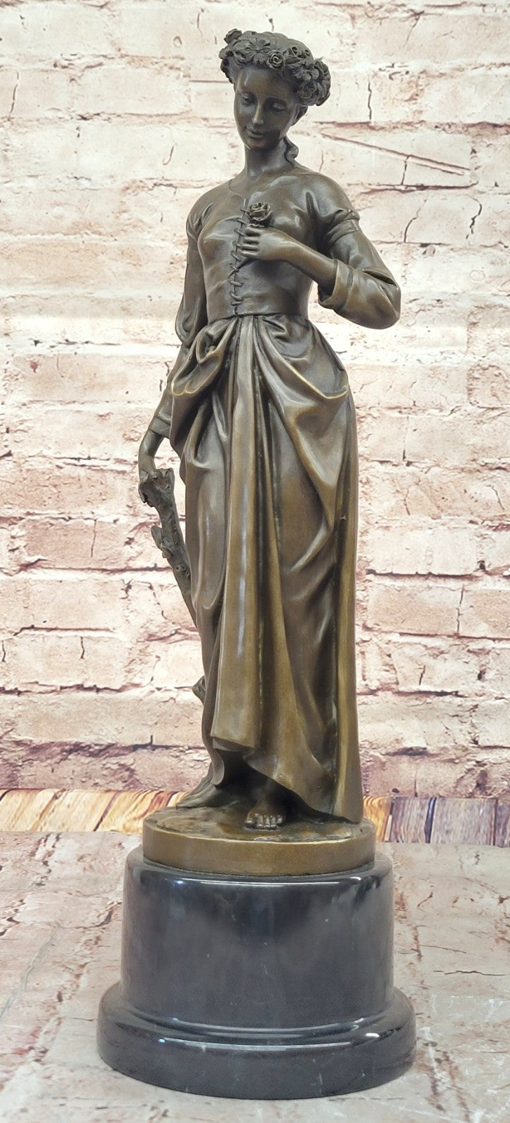 Young Girl Stands In Garden Handcrafted Bronze Sculpture Figure Hot Cast Art T