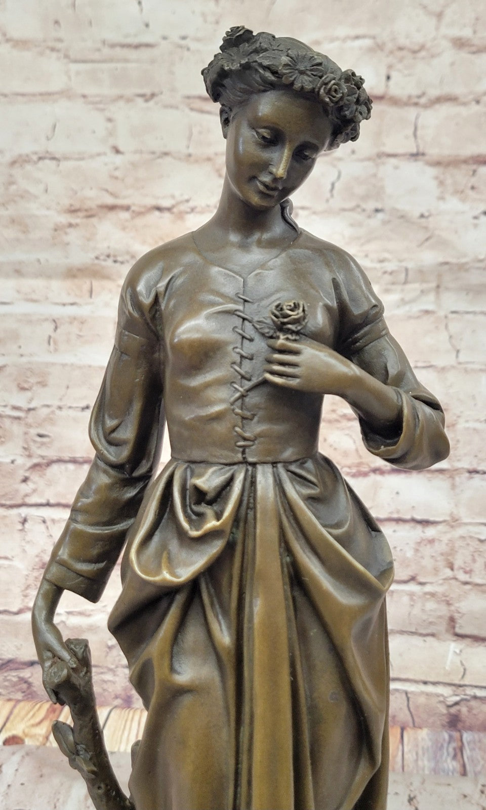 Young Girl Stands In Garden Handcrafted Bronze Sculpture Figure Hot Cast Art T