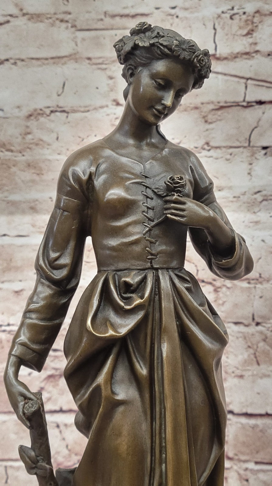 Young Girl Stands In Garden Handcrafted Bronze Sculpture Figure Hot Cast Art T