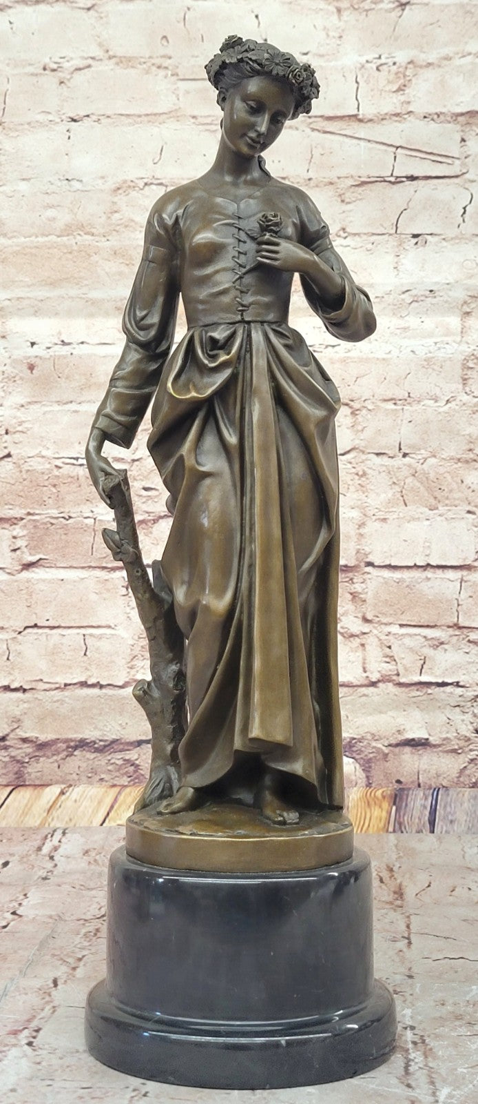 Young Girl Stands In Garden Handcrafted Bronze Sculpture Figure Hot Cast Art T