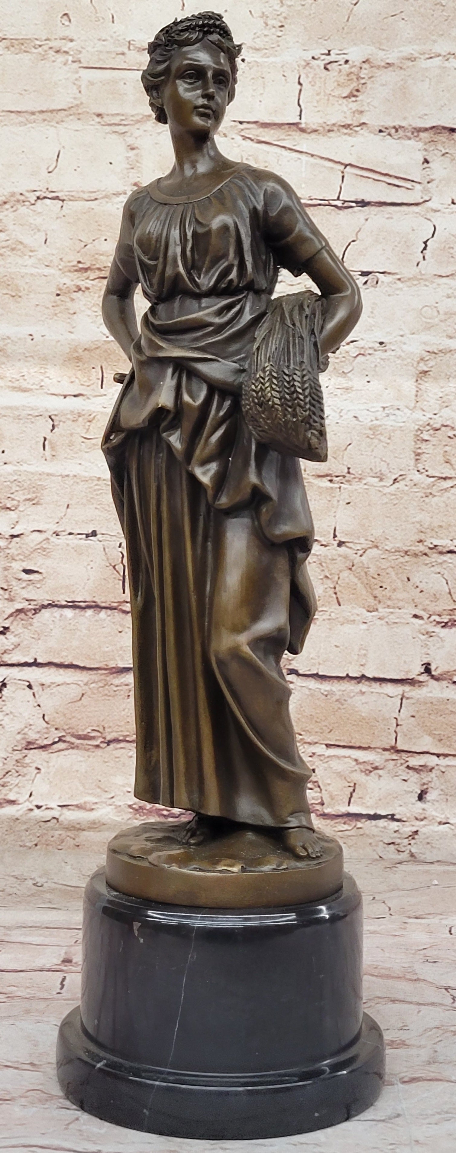 TUSEY FARMER GIRL WHEAT CARRY Handcrafted Art Bronze Sculpture Statue Figurine