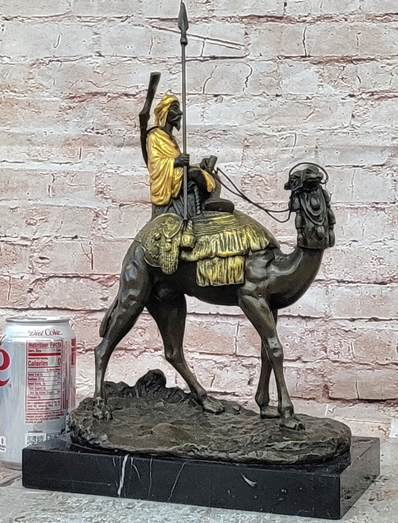 Bronze Camel Rider Figurine Arab Man Desert Sculpture Hot Cast Collectible Art