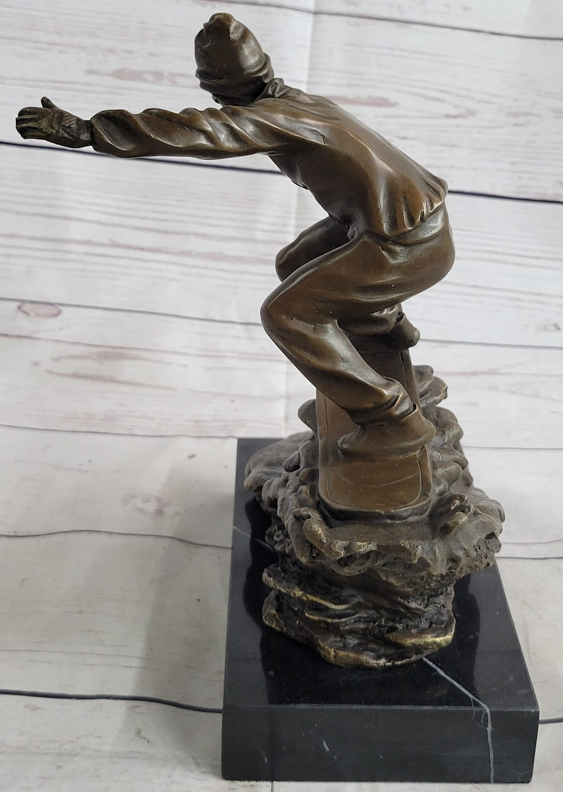 Downhill Snow Skier Bronze Sculpture Mid Century Statue Hot Cast Deco Original