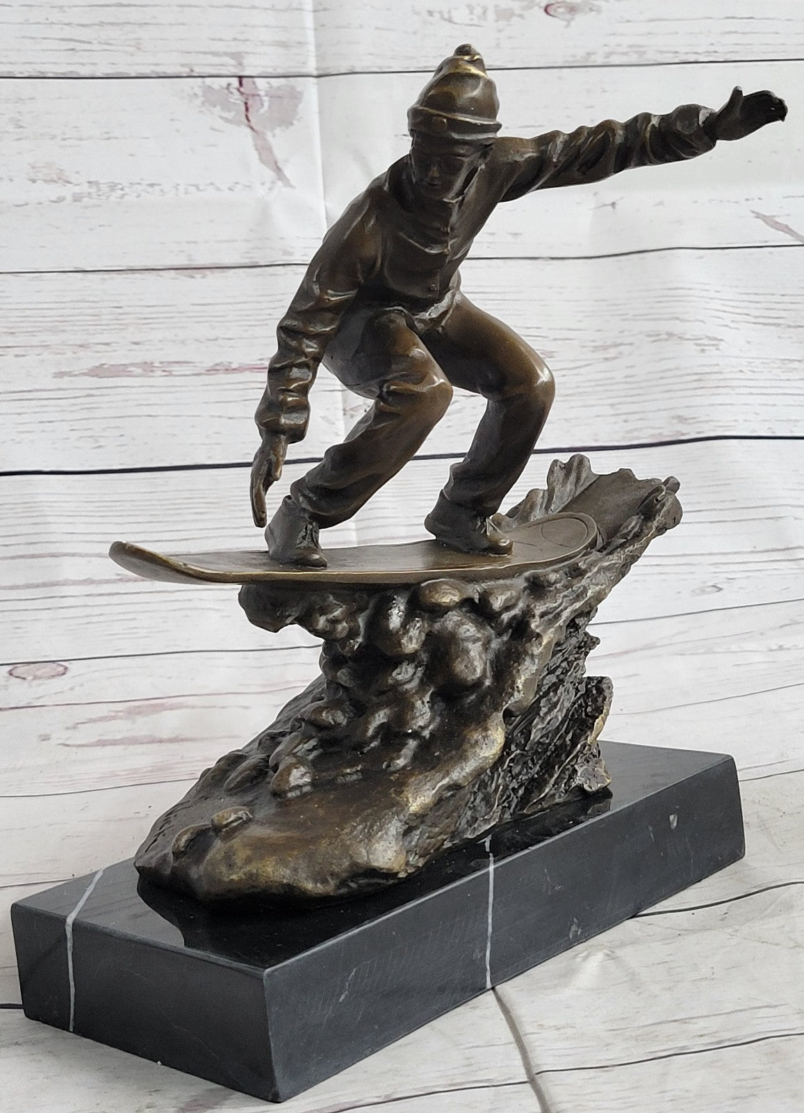 Downhill Snow Skier Bronze Sculpture Mid Century Statue Hot Cast Deco Original