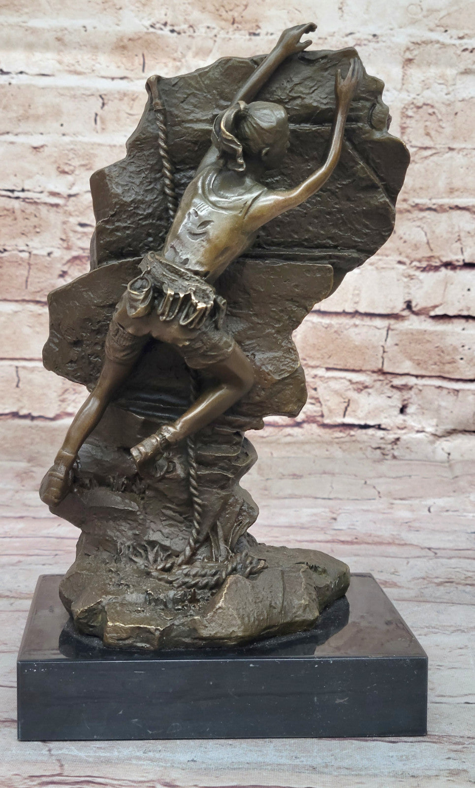 Extreme Sport Girl Rock Climbing Bronze Statue: M. Nick Signed Artwork Gift