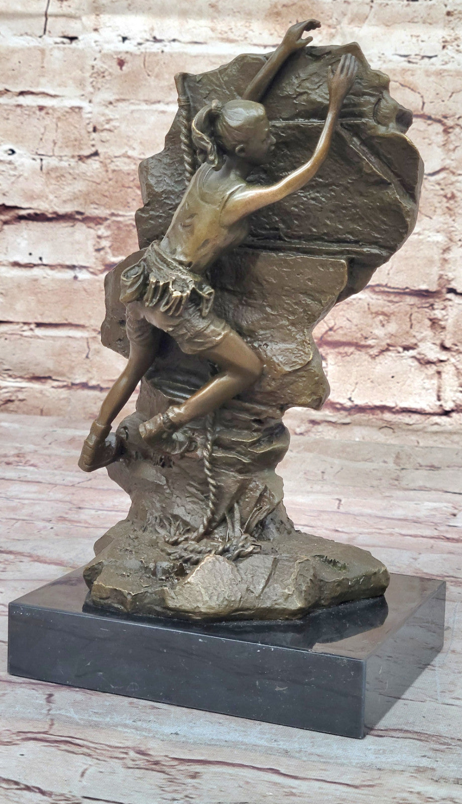 Extreme Sport Girl Rock Climbing Bronze Statue: M. Nick Signed Artwork Gift