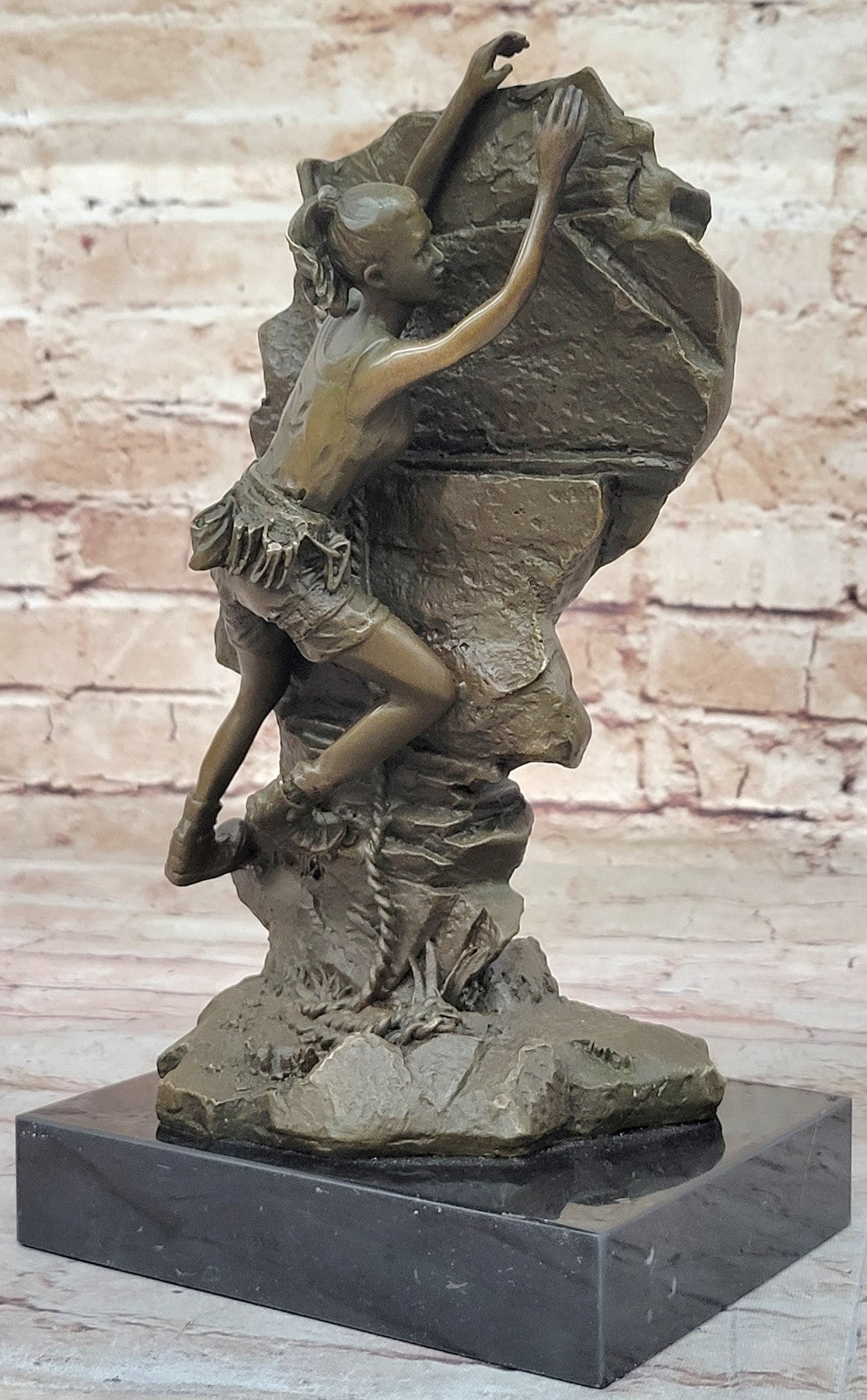 Extreme Sport Girl Rock Climbing Bronze Statue: M. Nick Signed Artwork Gift